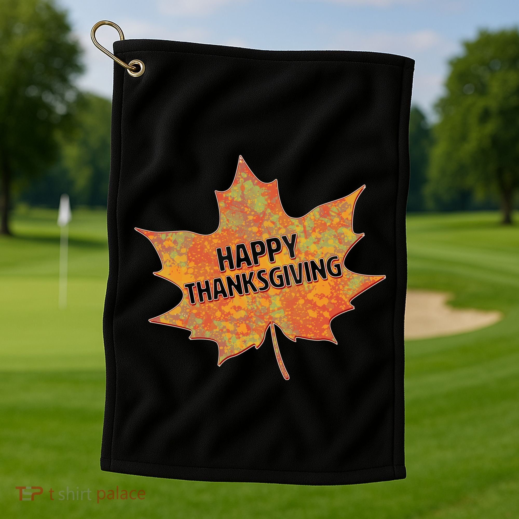 Happy Thanksgiving Fall Leaf Golf Towel