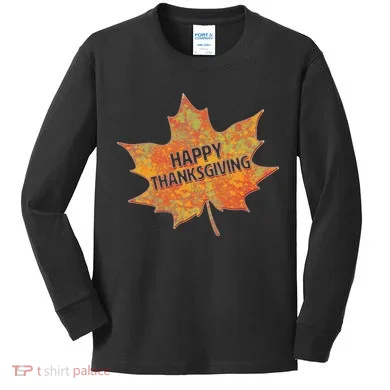 Happy Thanksgiving Fall Leaf Kids Long Sleeve Shirt