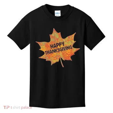 Happy Thanksgiving Fall Leaf Kids T-Shirt