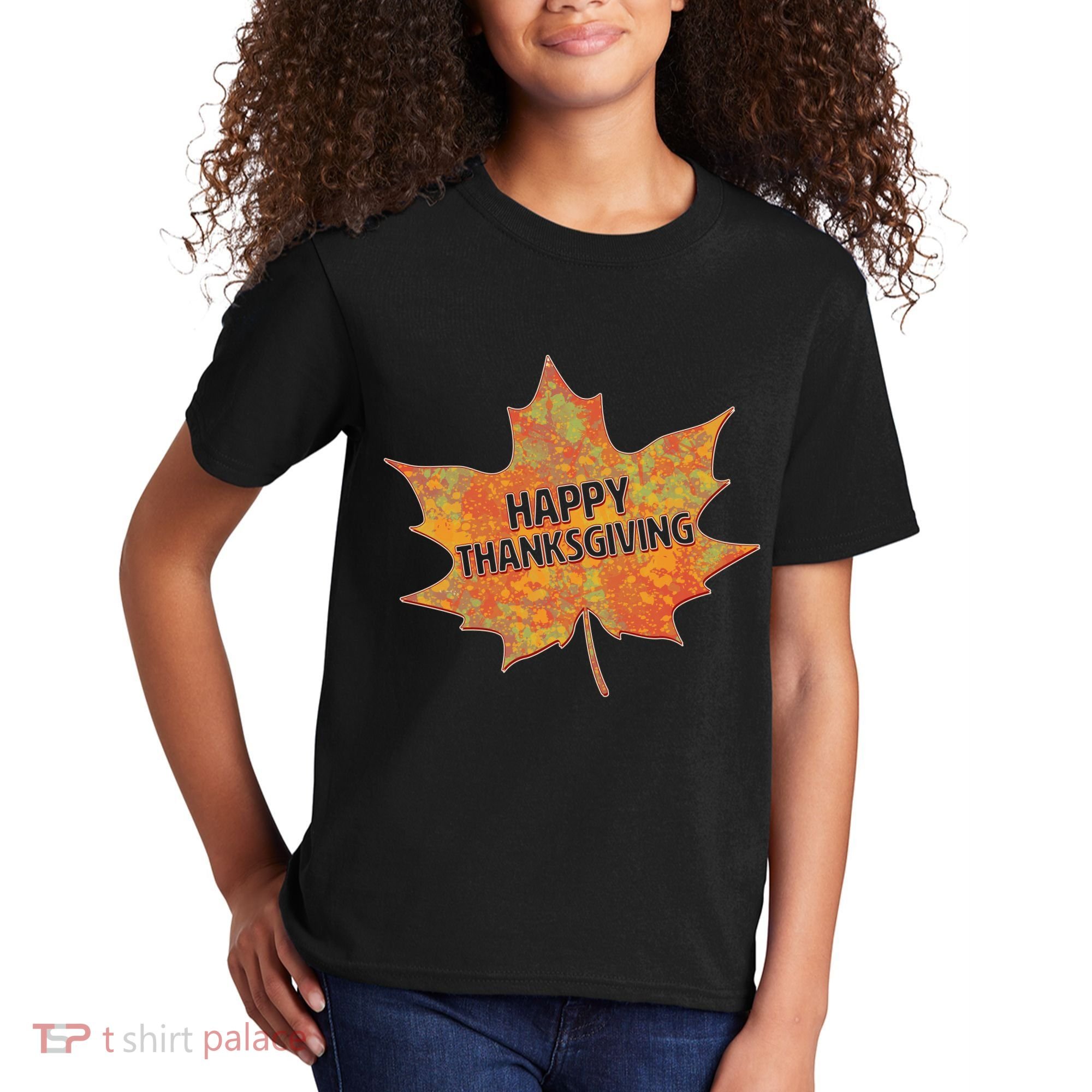 Happy Thanksgiving Fall Leaf Kids T-Shirt