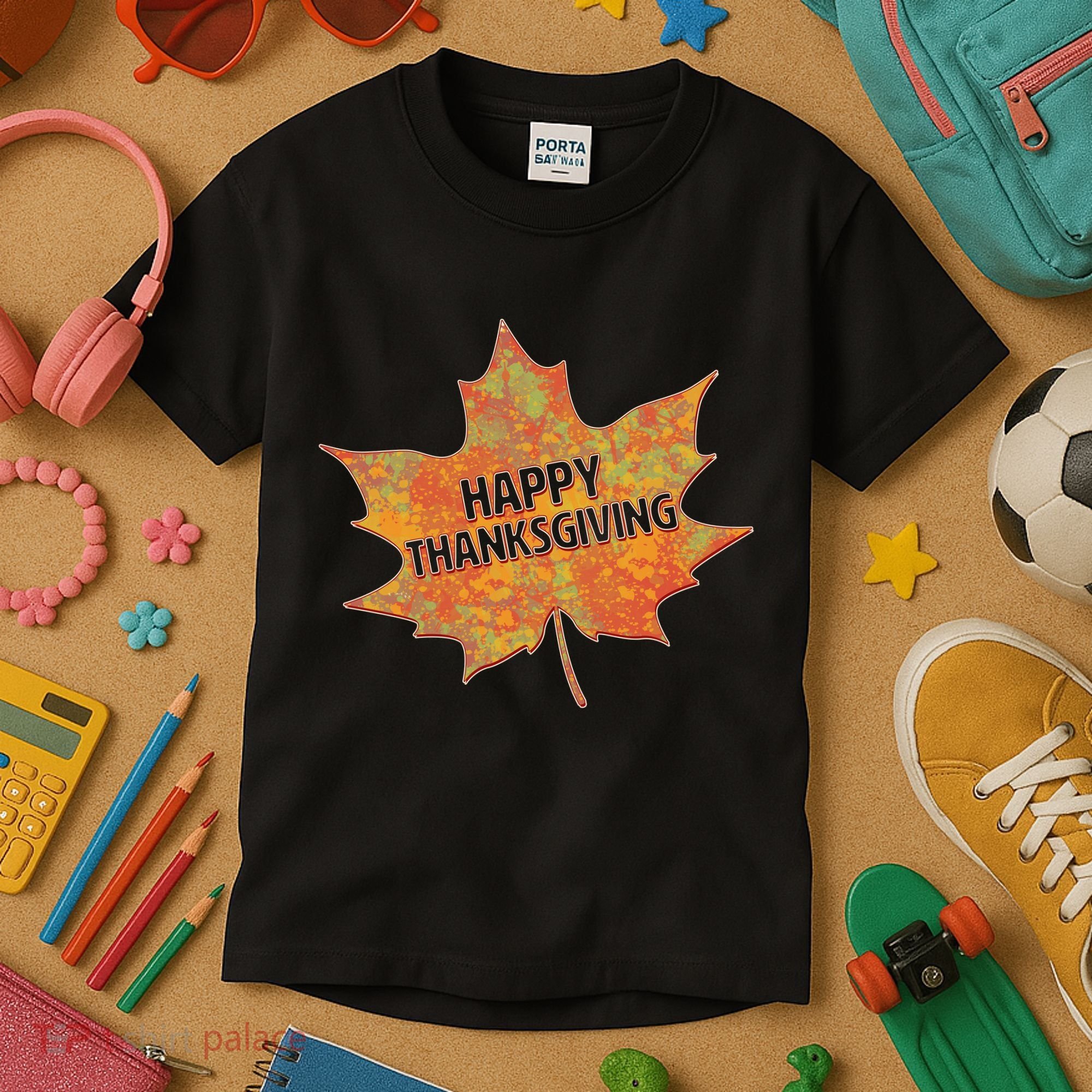 Happy Thanksgiving Fall Leaf Kids T-Shirt
