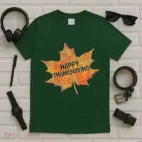 Happy Thanksgiving Fall Leaf T-Shirt thumb 5