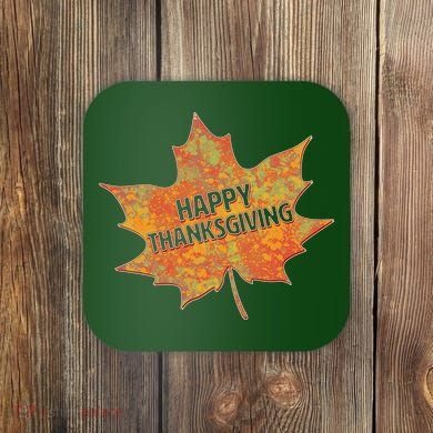 Happy Thanksgiving Fall Leaf Coaster
