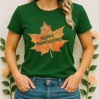 Happy Thanksgiving Fall Leaf Women's T-Shirt thumb 2