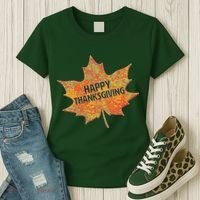 Happy Thanksgiving Fall Leaf Women's T-Shirt thumb 3