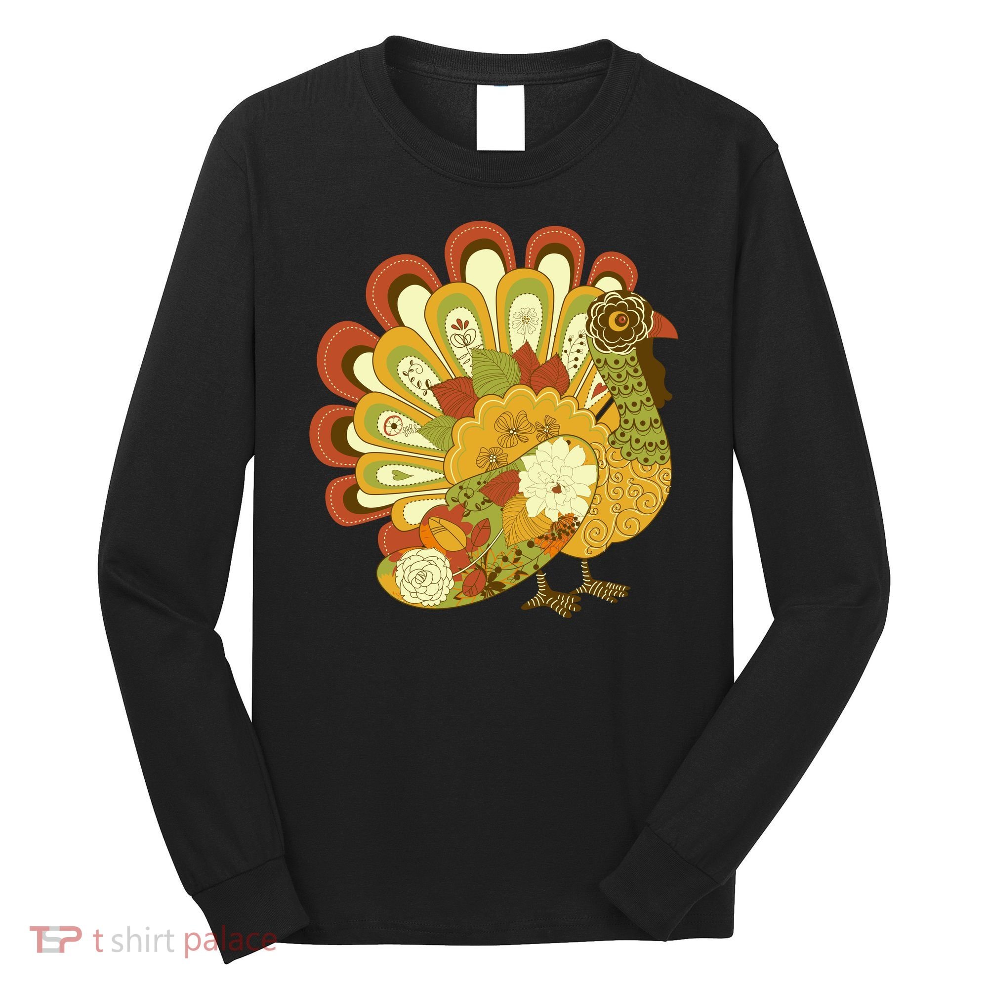 Happy Thanksgiving Floral Turkey Long Sleeve Shirt