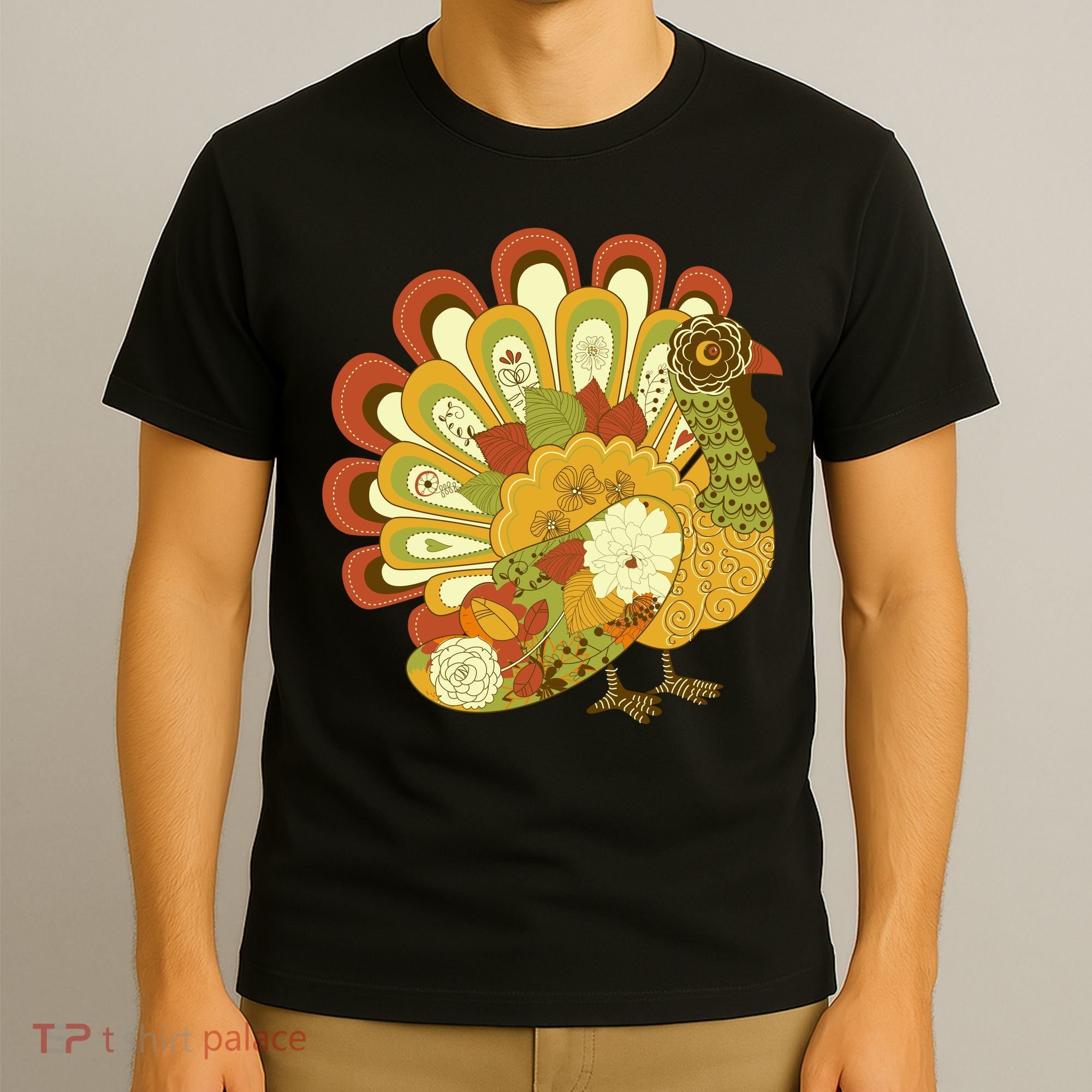 Happy Thanksgiving Floral Turkey T-Shirt