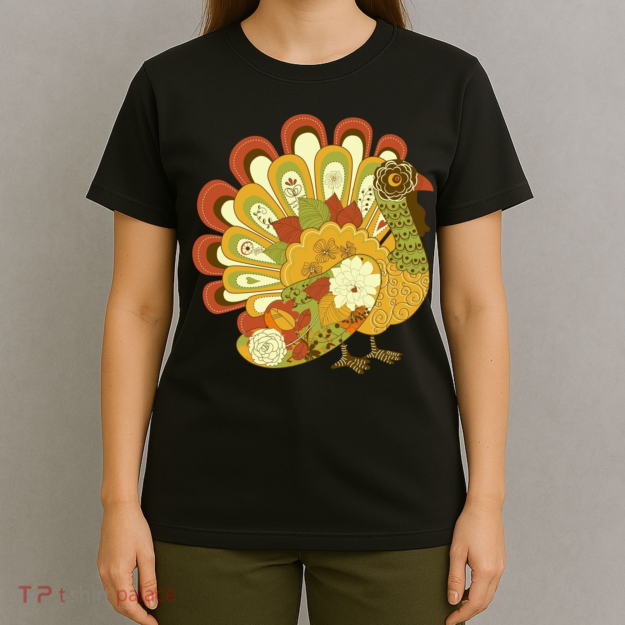 Happy Thanksgiving Floral Turkey T-Shirt