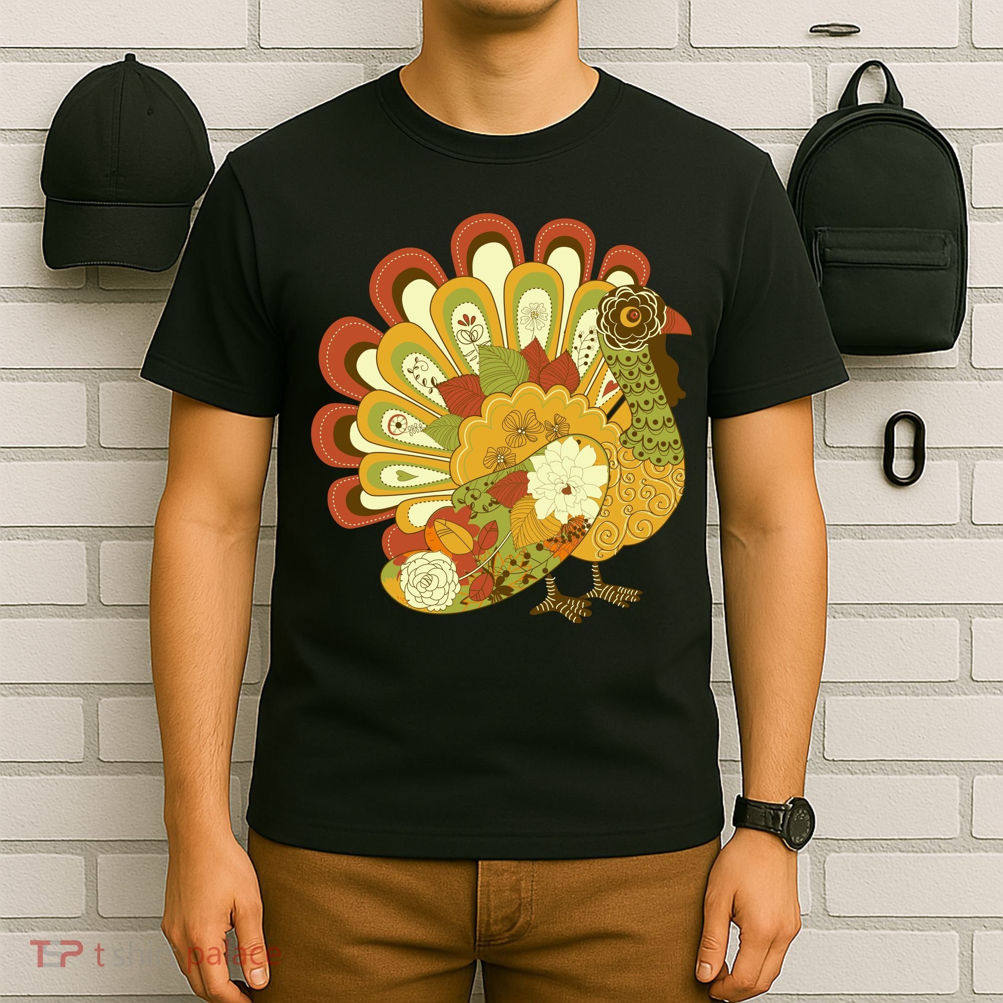 Happy Thanksgiving Floral Turkey T-Shirt