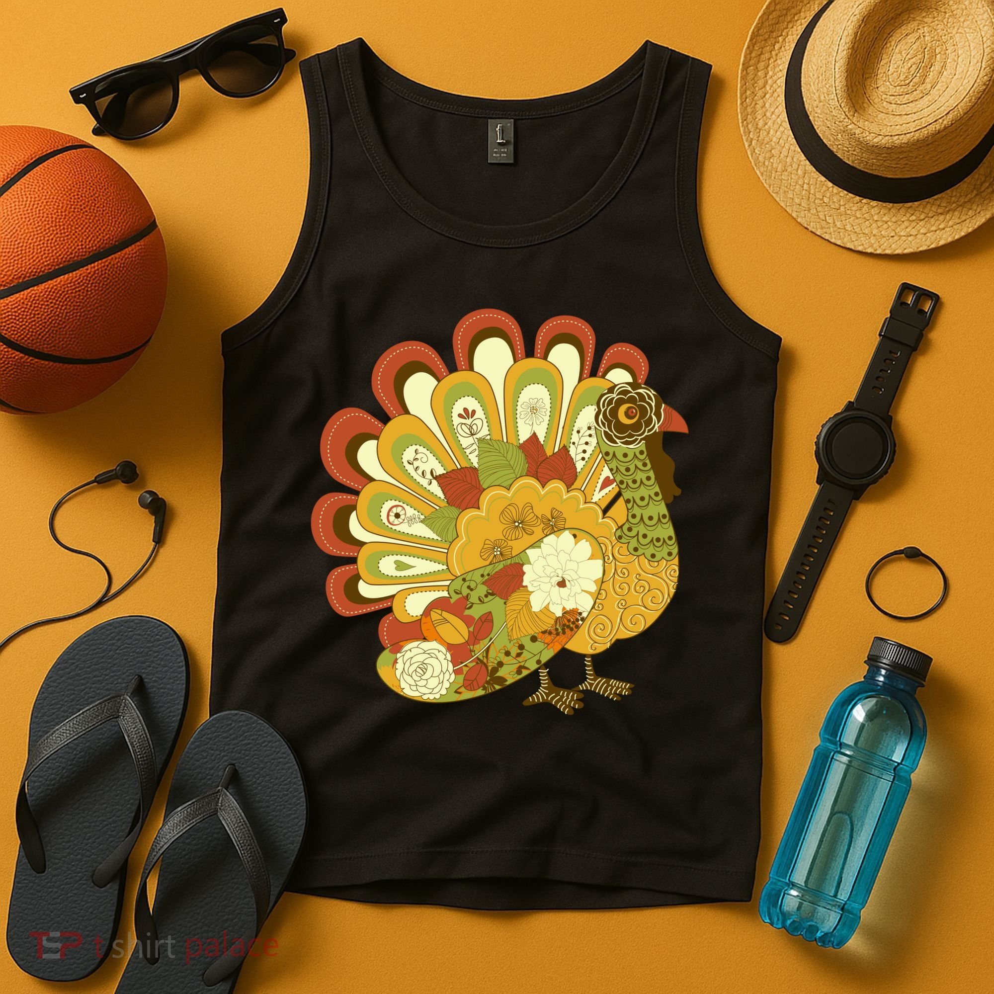 Happy Thanksgiving Floral Turkey Tank Top