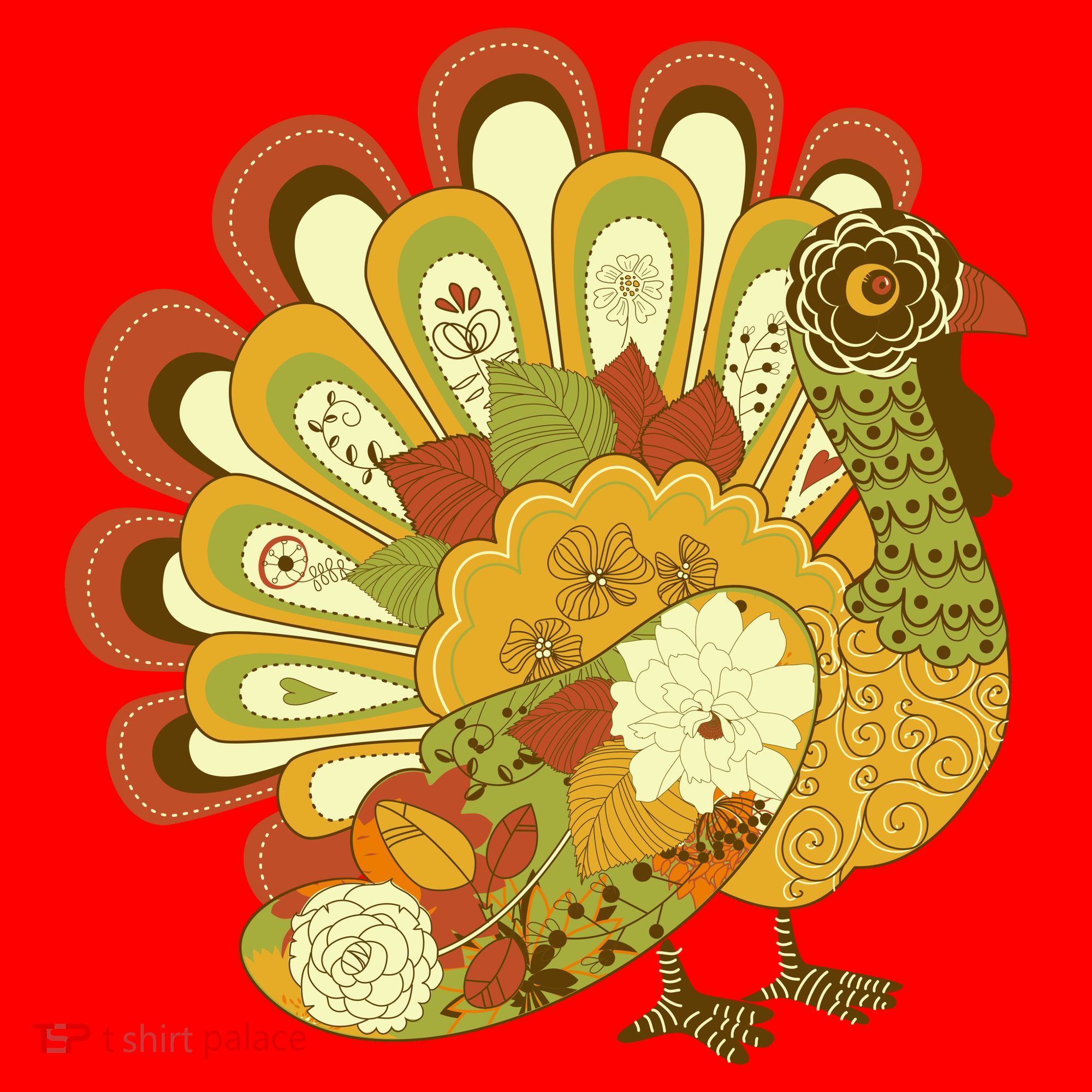 Happy Thanksgiving Floral Turkey Santa Hat