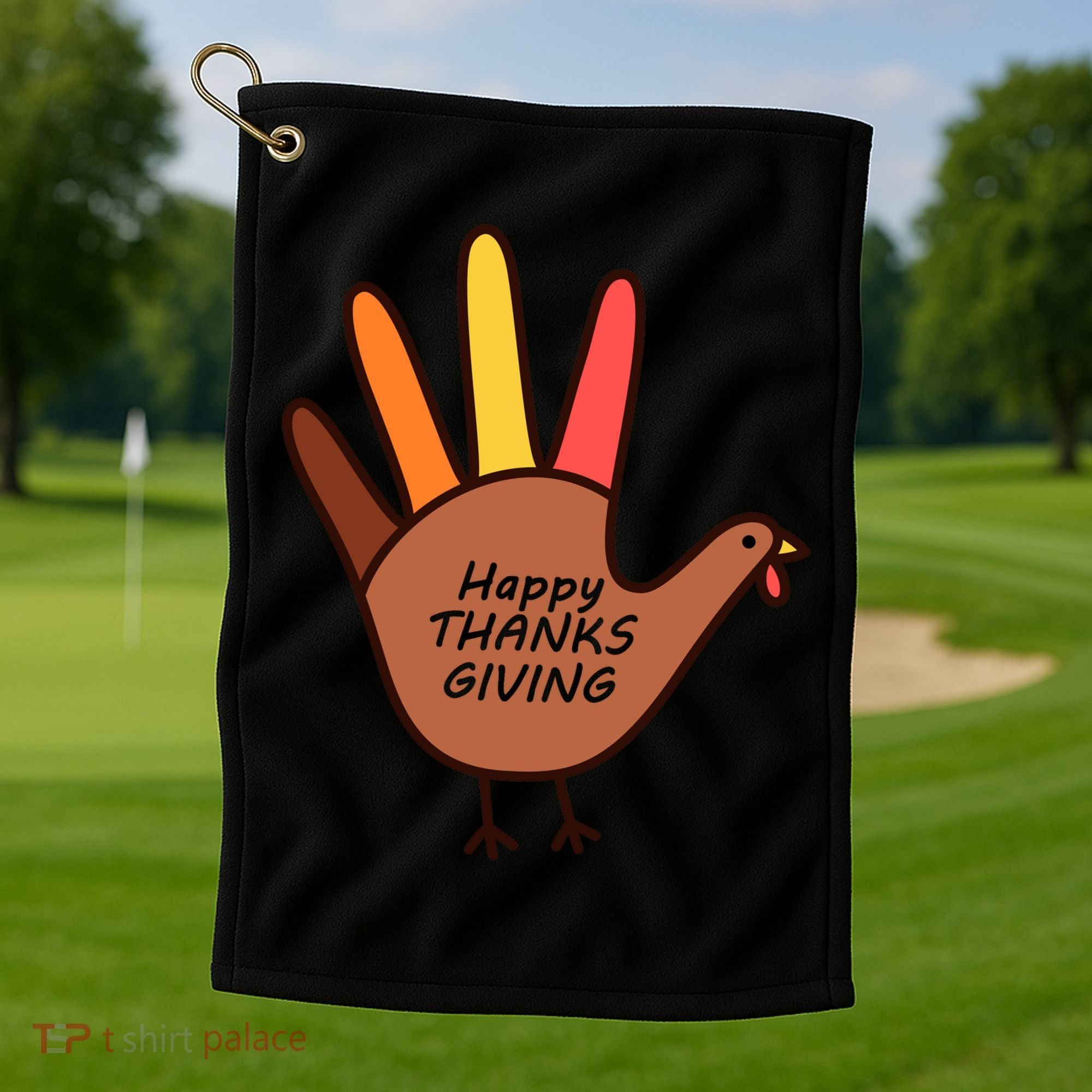 Happy Thanksgiving Hand Turkey Golf Towel