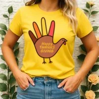 Happy Thanksgiving Hand Turkey Women's T-Shirt thumb 2