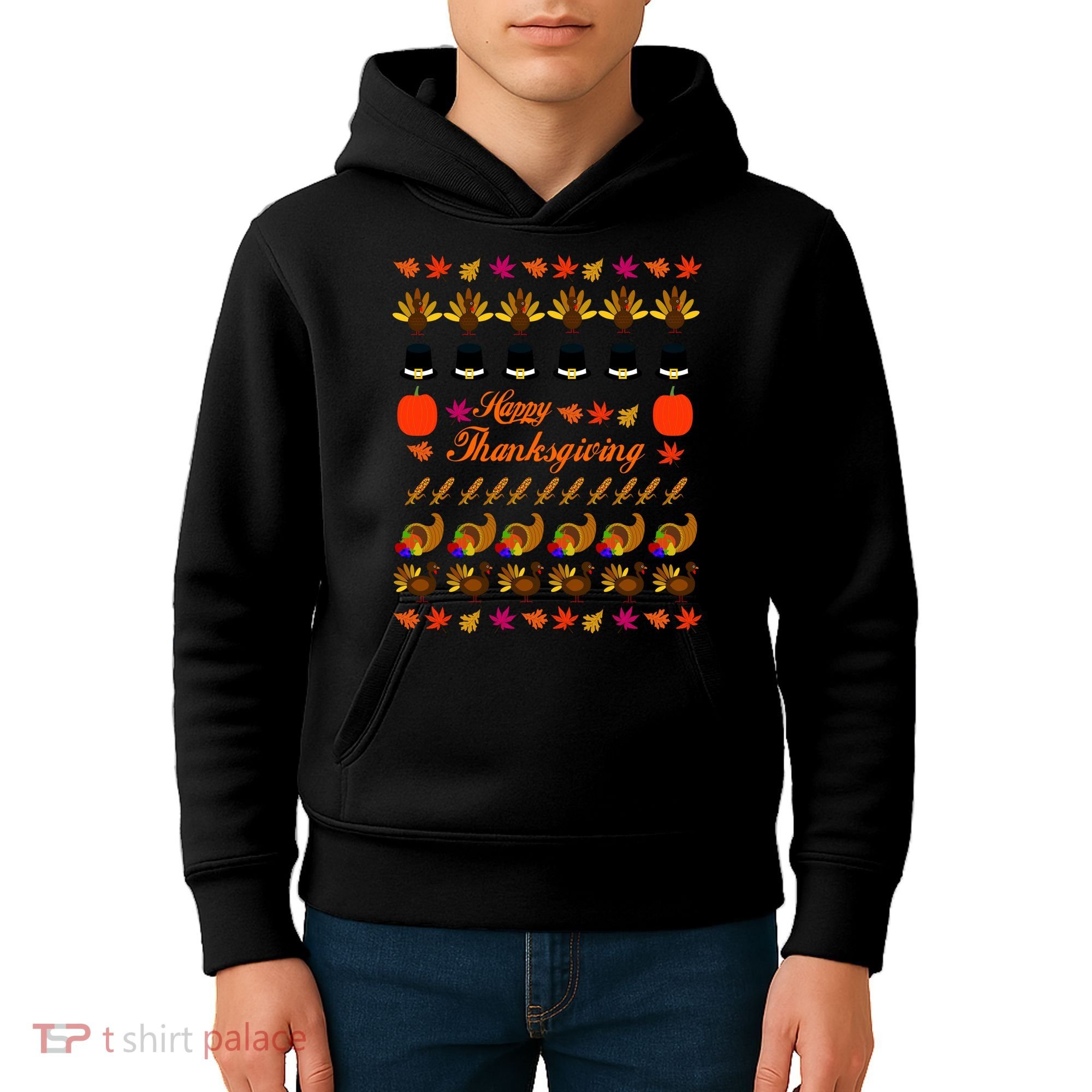 Happy Thanksgiving Turkey Ugly Sweater Kids Hoodie