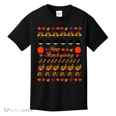 Happy Thanksgiving Turkey Ugly Sweater Kids T-Shirt