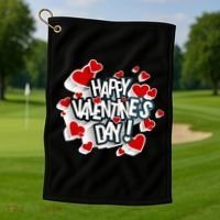 Happy Valentine's Day Love Hearts Logo Golf Towel thumb 1