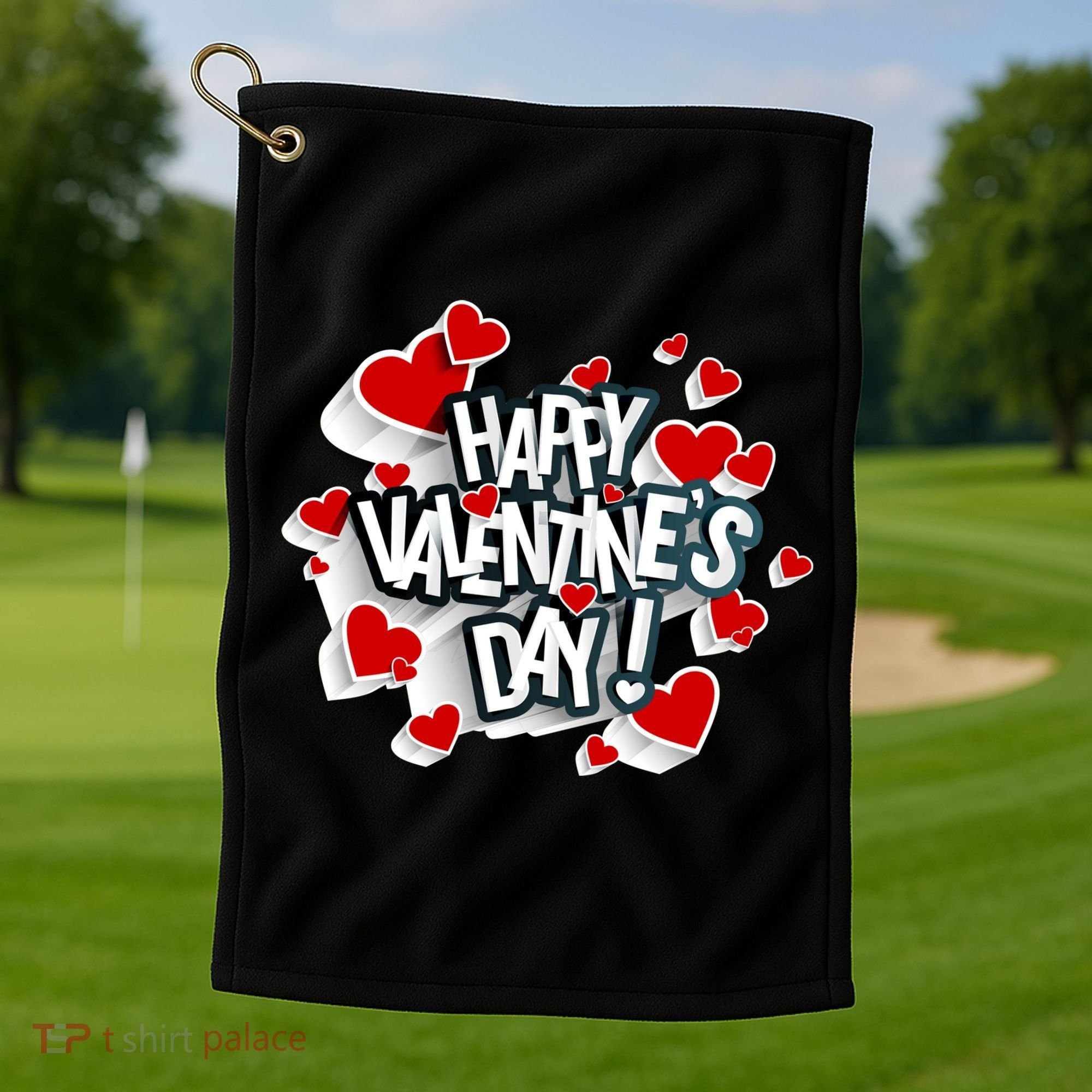 Happy Valentine's Day Love Hearts Logo Golf Towel