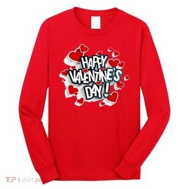 Happy Valentine's Day Love Hearts Logo Long Sleeve Shirt