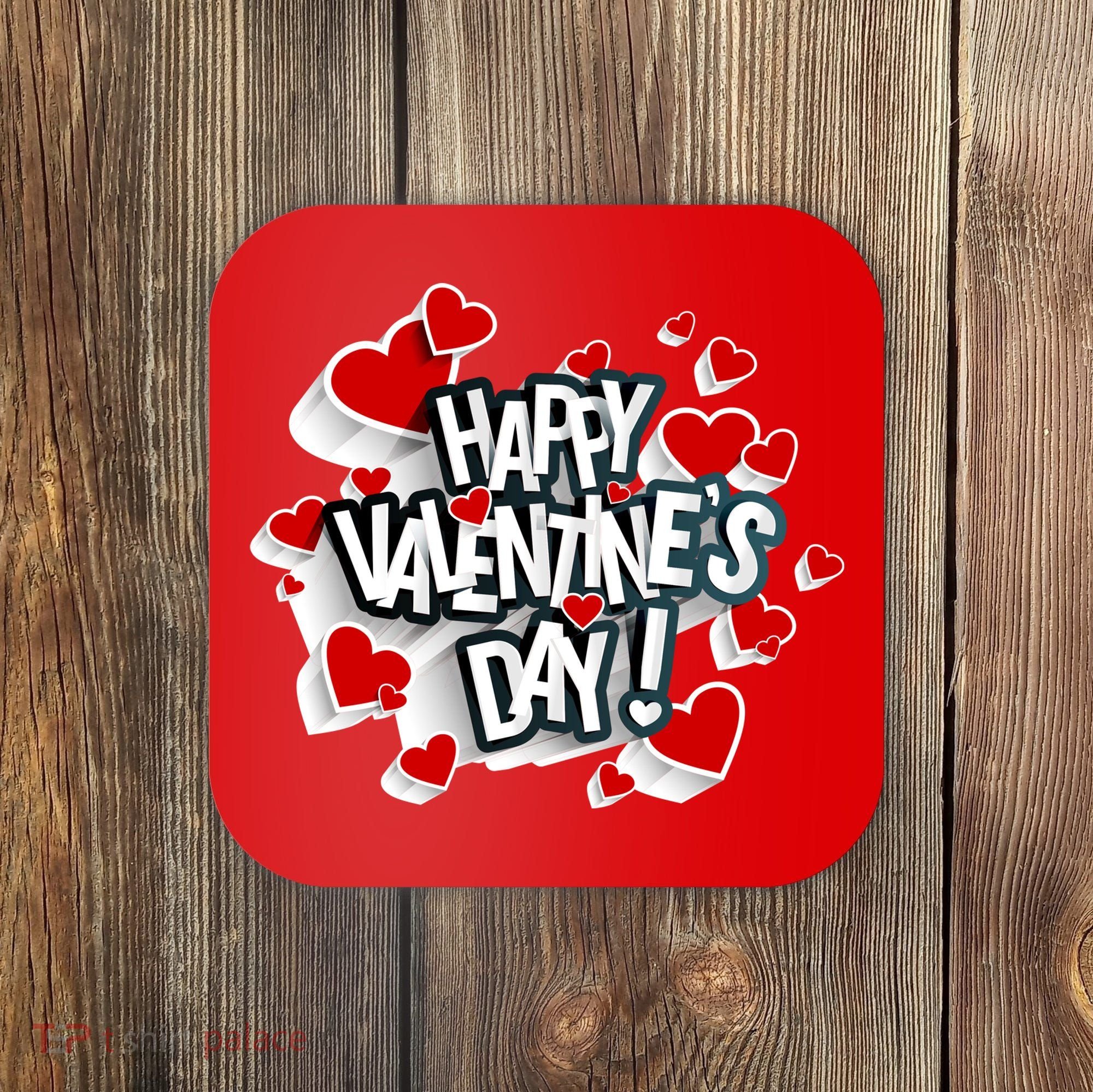 Happy Valentine's Day Love Hearts Logo Coaster