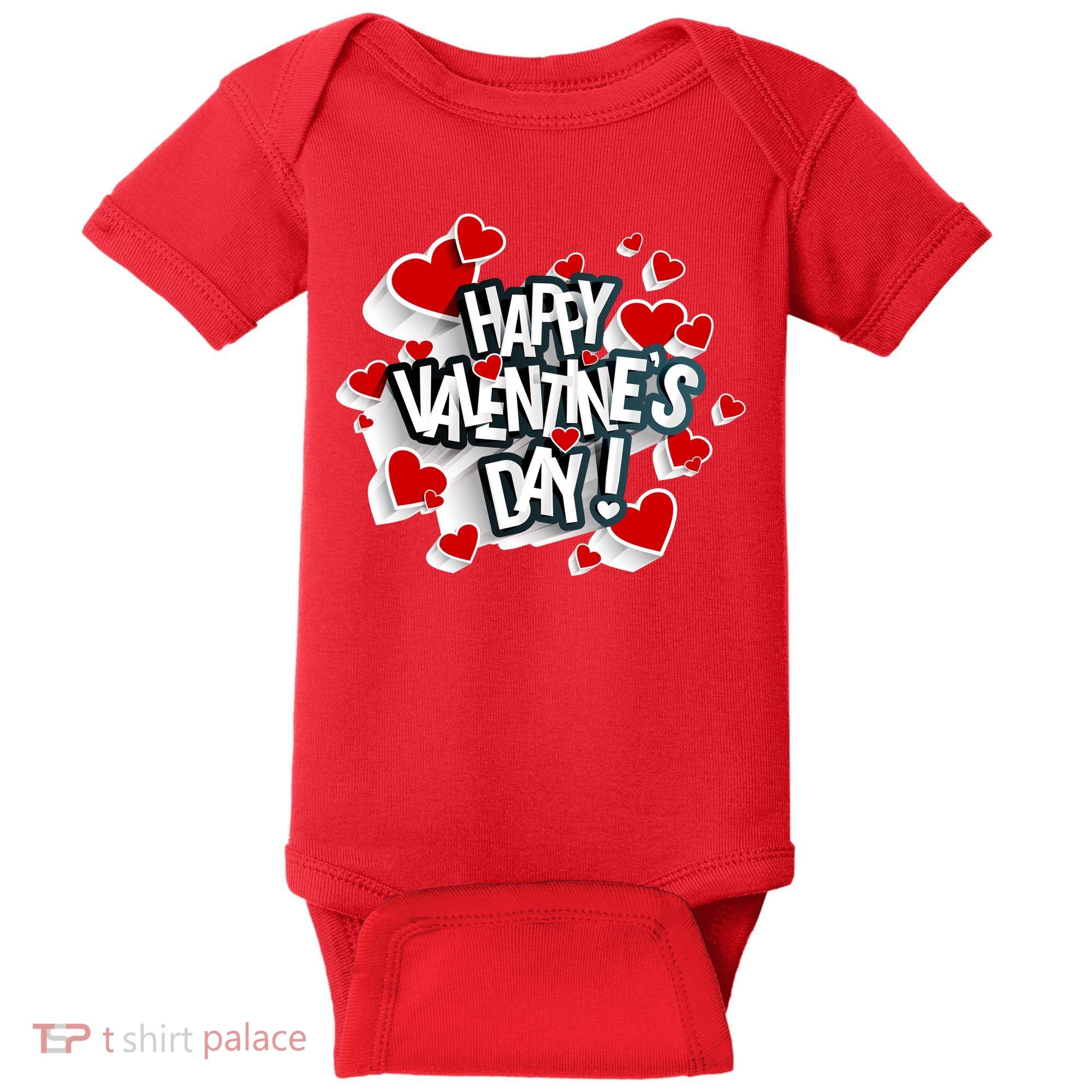 Happy Valentine's Day Love Hearts Logo Baby Bodysuit