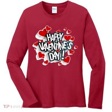 Happy Valentine's Day Love Hearts Logo Women's Long Sleeve Shirt