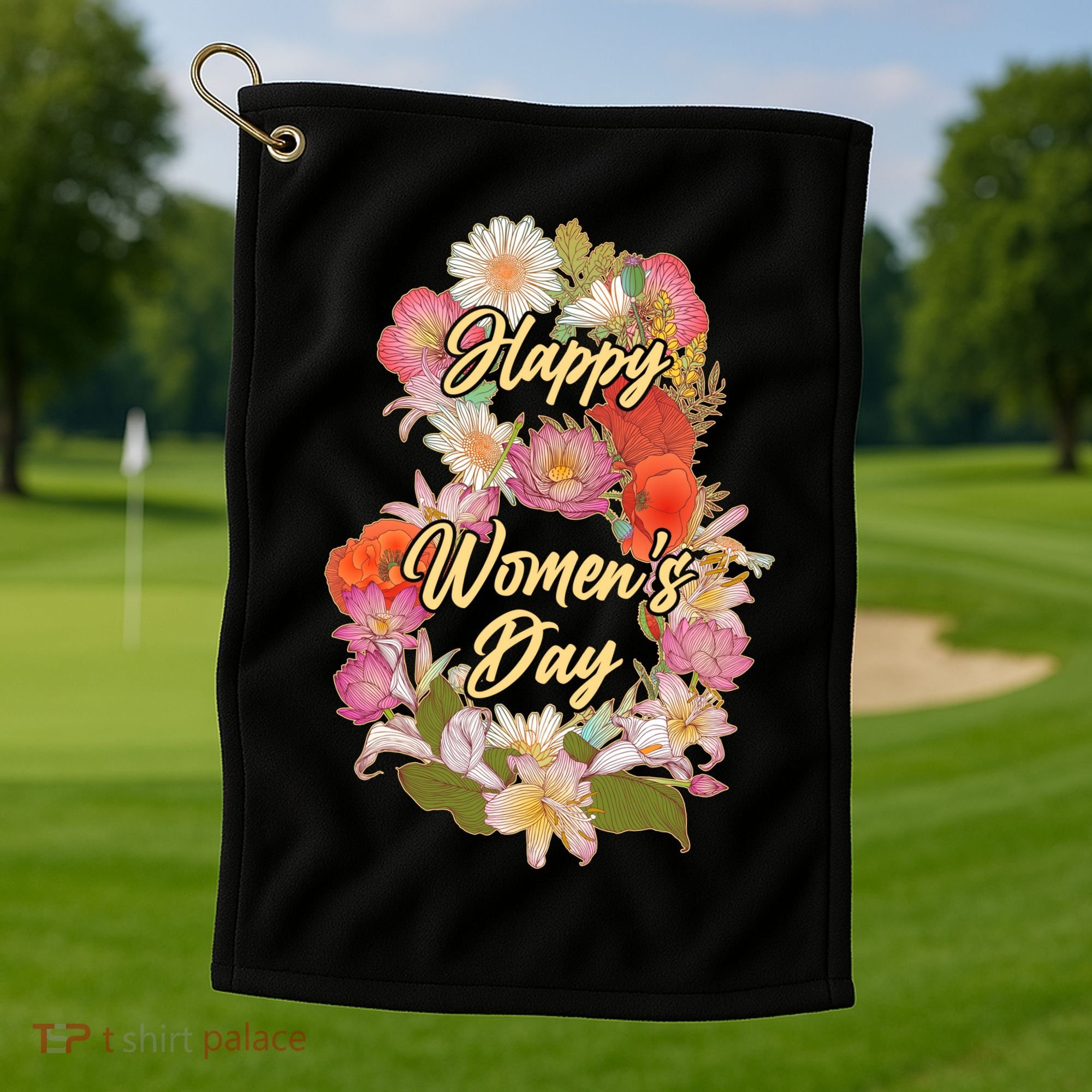 Happy Women's Day March 8 Flowers Golf Towel