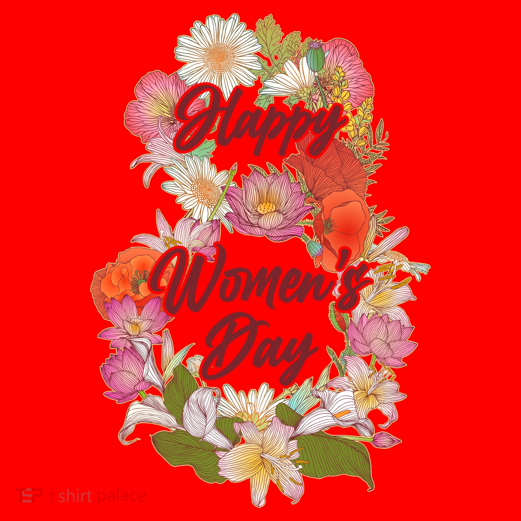 Happy Women's Day March 8 Flowers Santa Hat