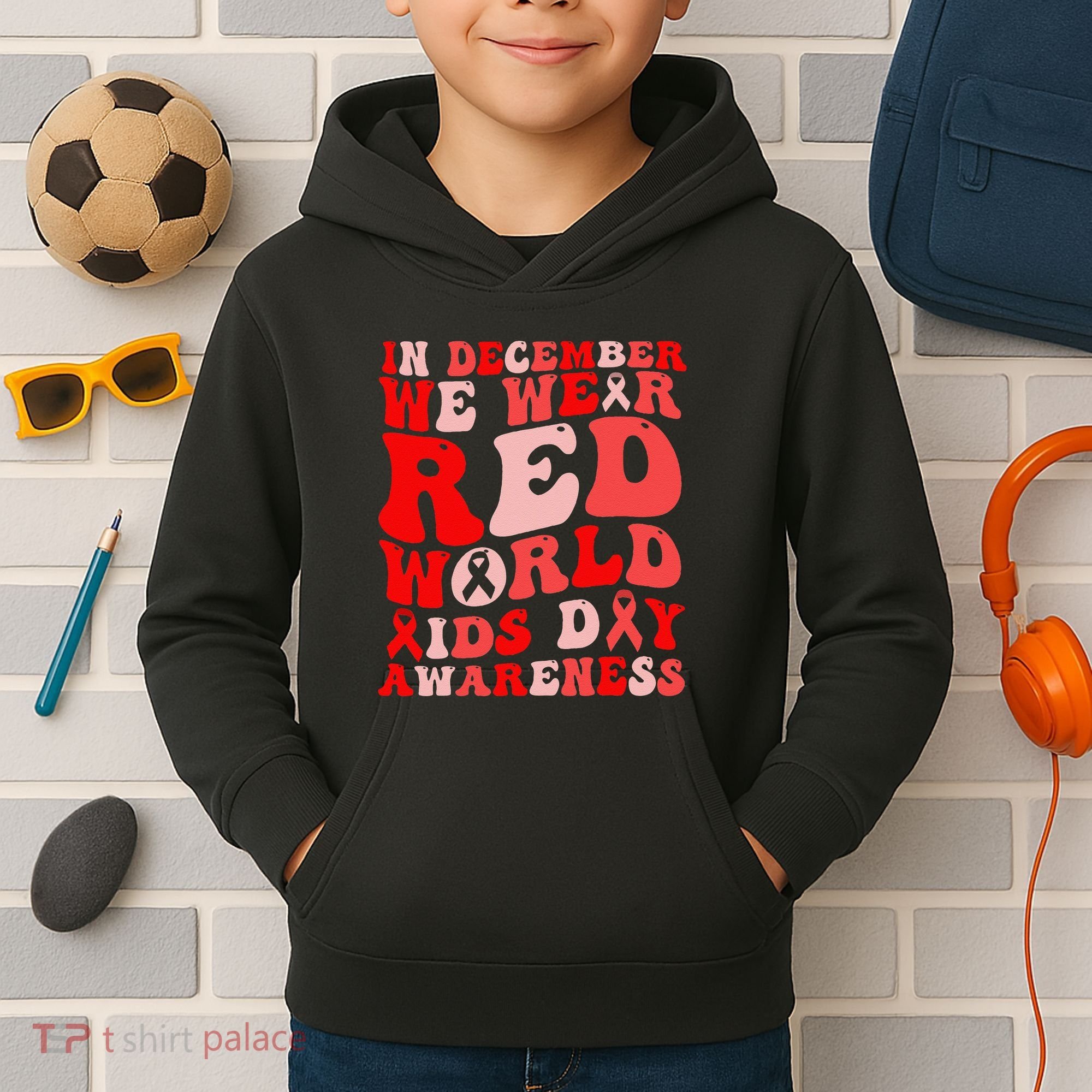Hiv Awareness Red Ribbon World Aids Day Fighters Kids Hoodie