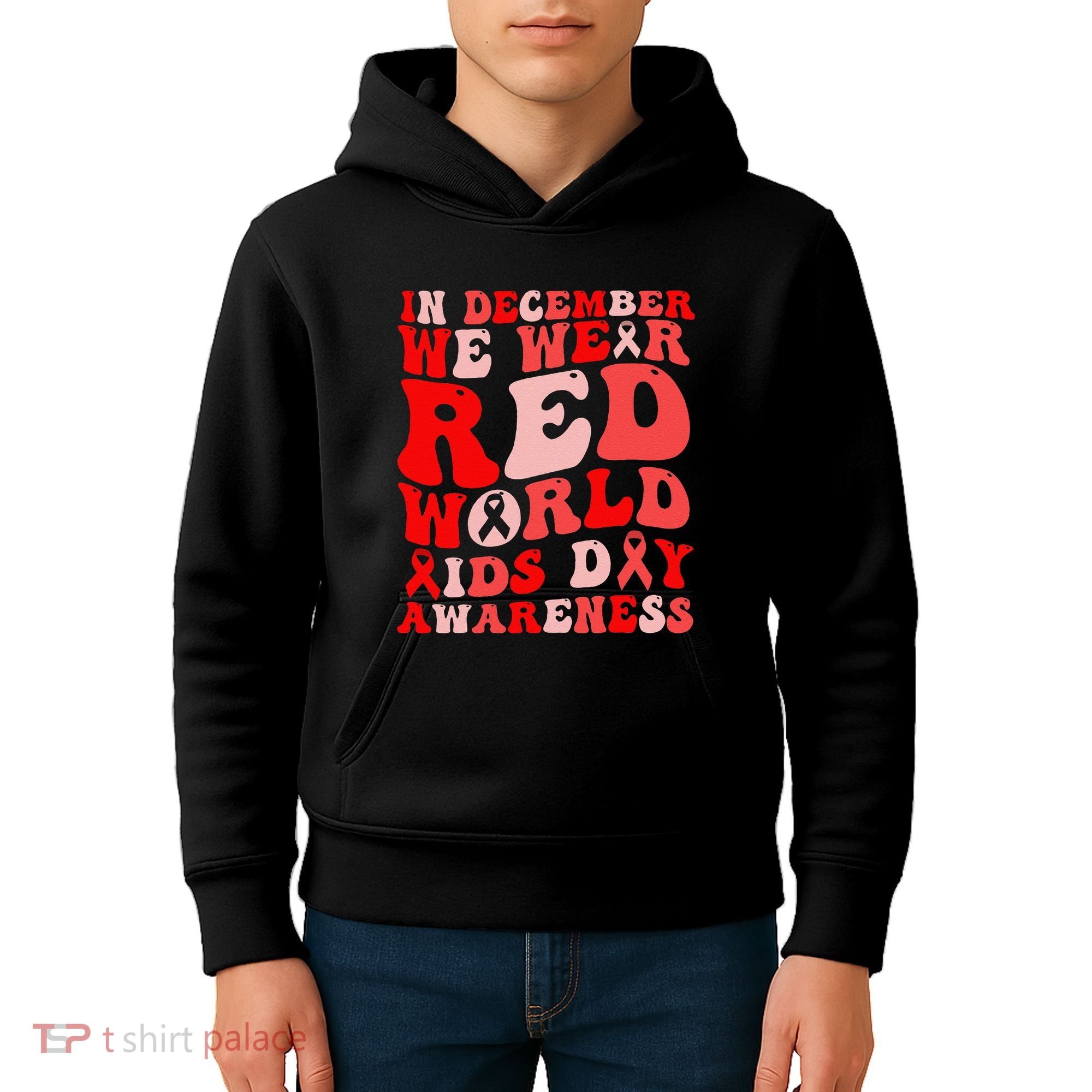 Hiv Awareness Red Ribbon World Aids Day Fighters Kids Hoodie