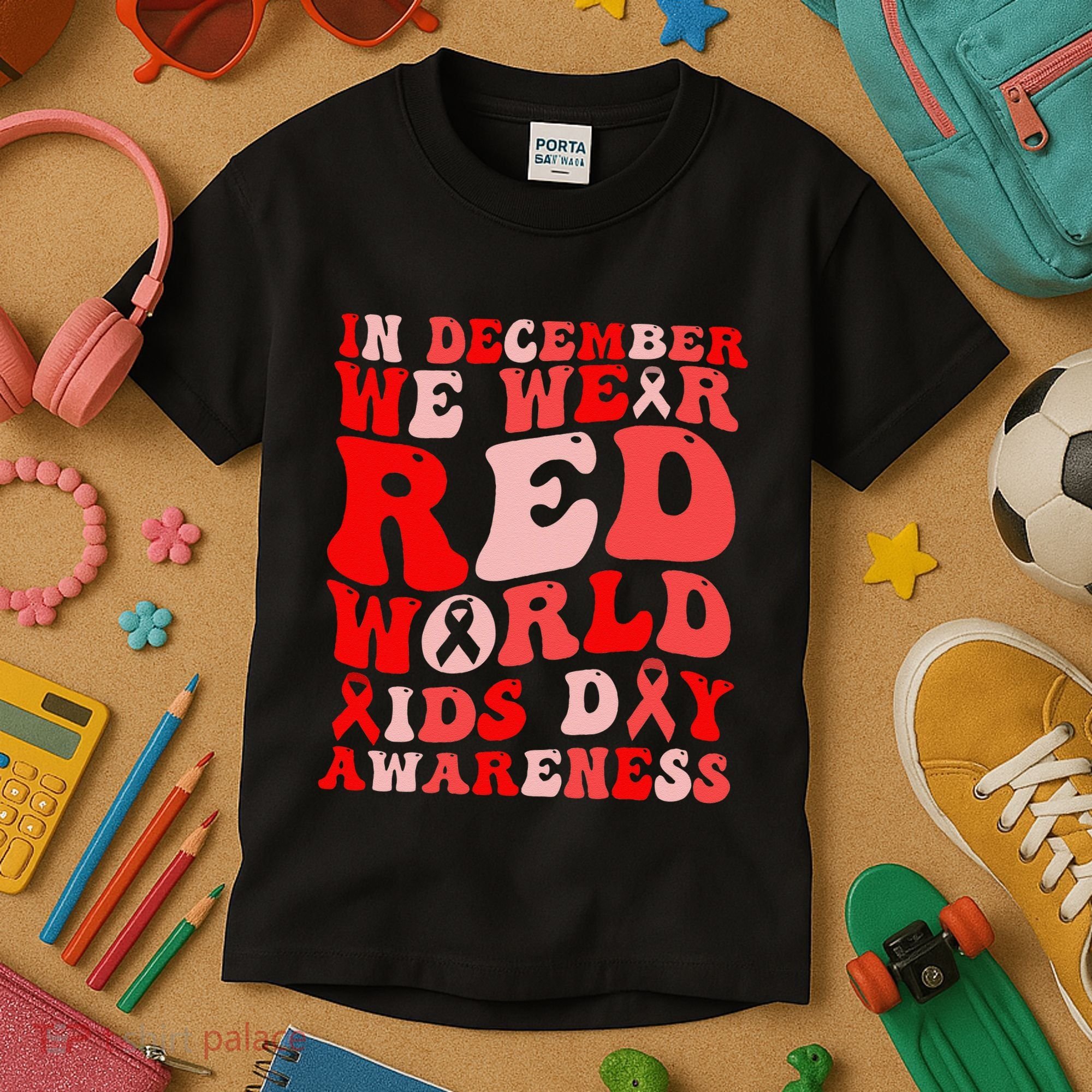 Hiv Awareness Red Ribbon World Aids Day Fighters Kids T-Shirt