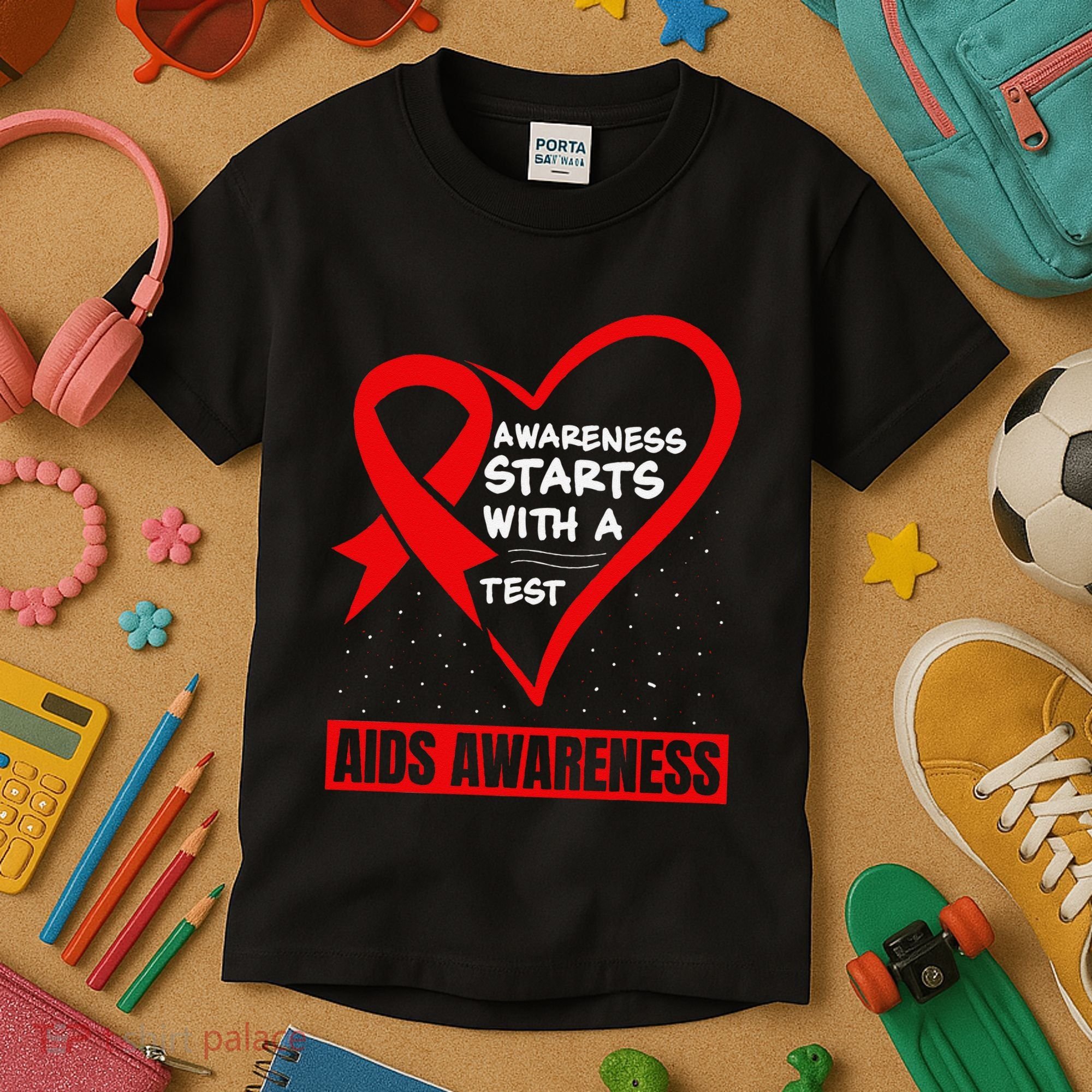 Hiv Awareness Red Ribbon World Aids Day Fighters Kids T-Shirt