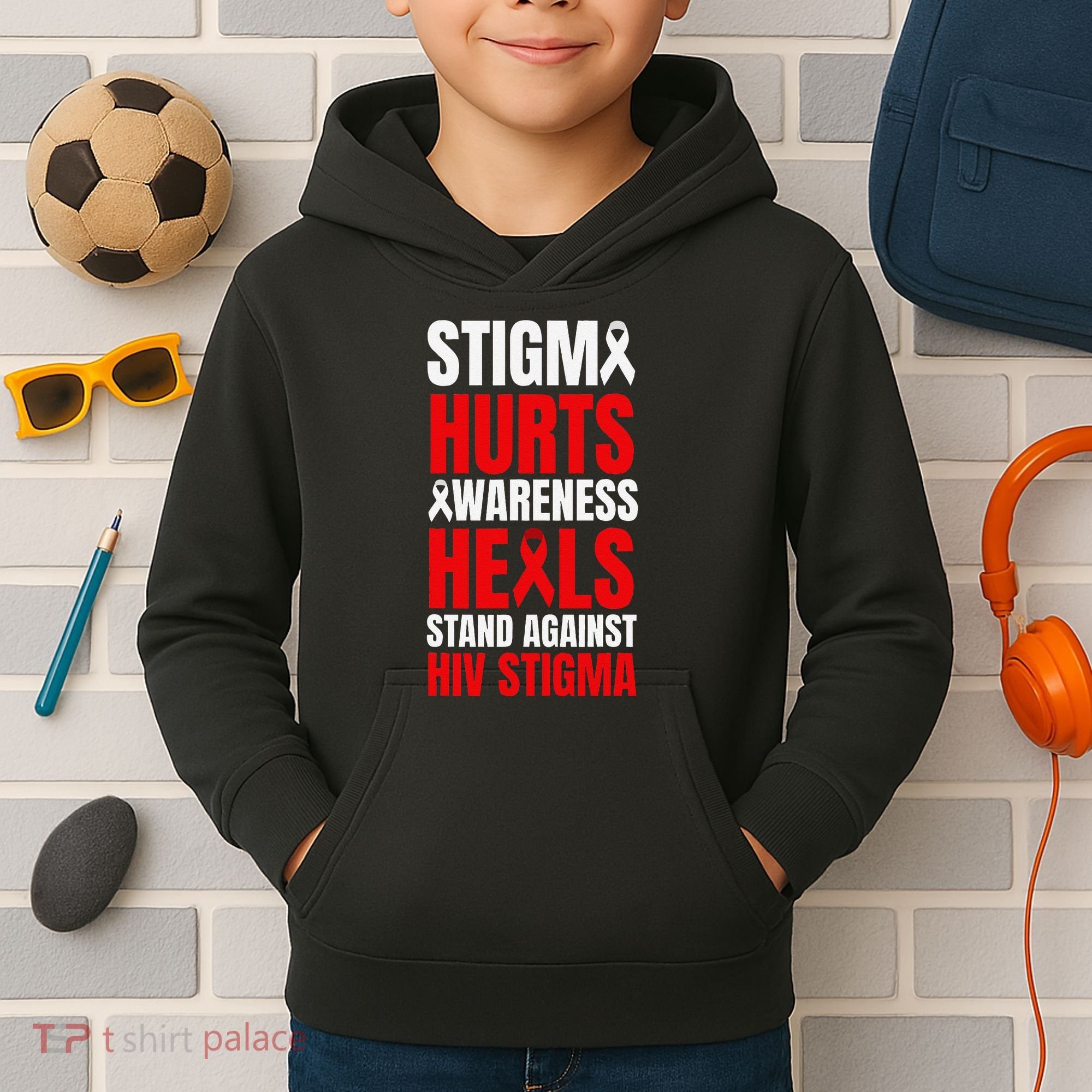 Hiv Awareness Red Ribbon World Aids Day Fighters Kids Hoodie