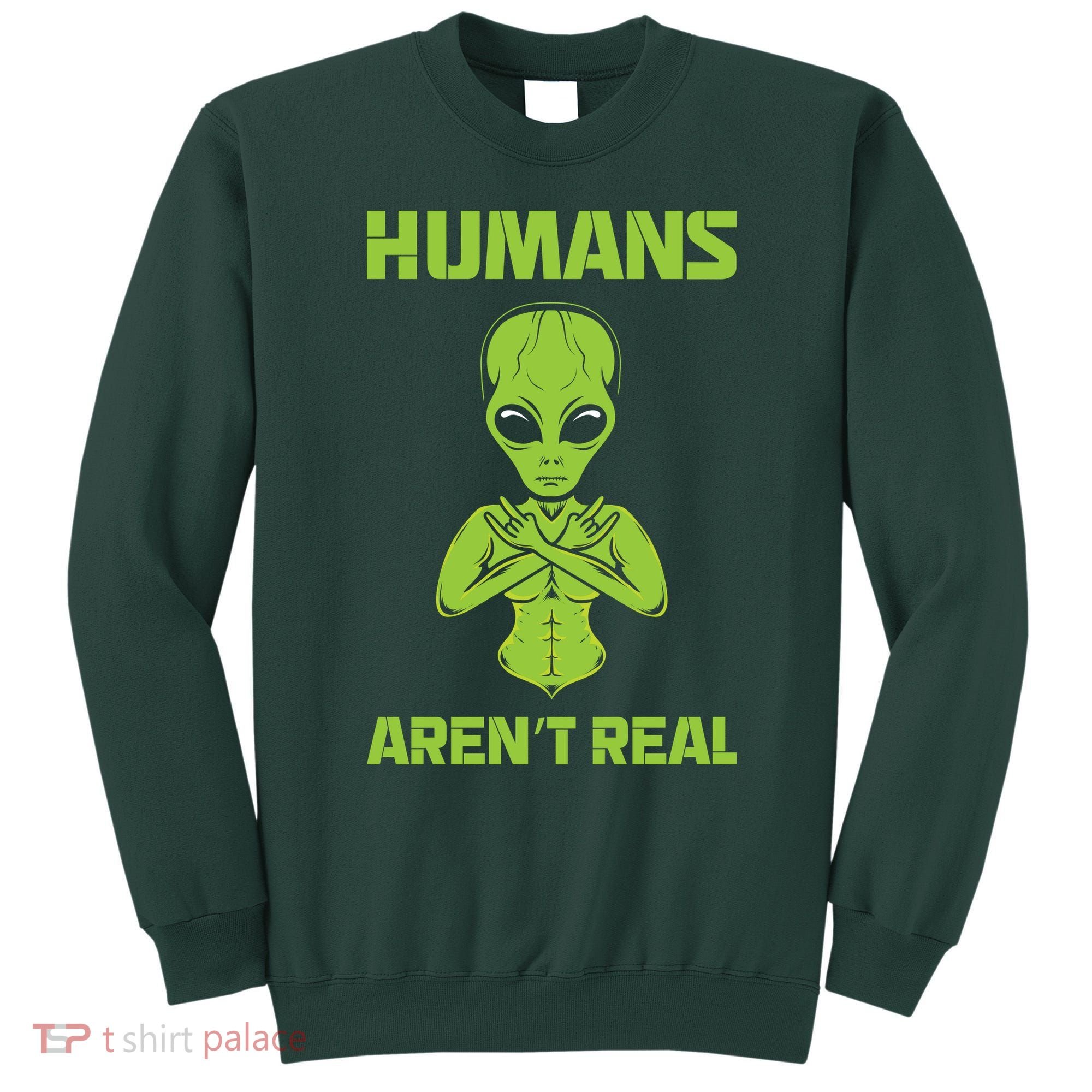 Humans Aren't Real Alien UFO Space Weird Funny Graphic Sweatshirt