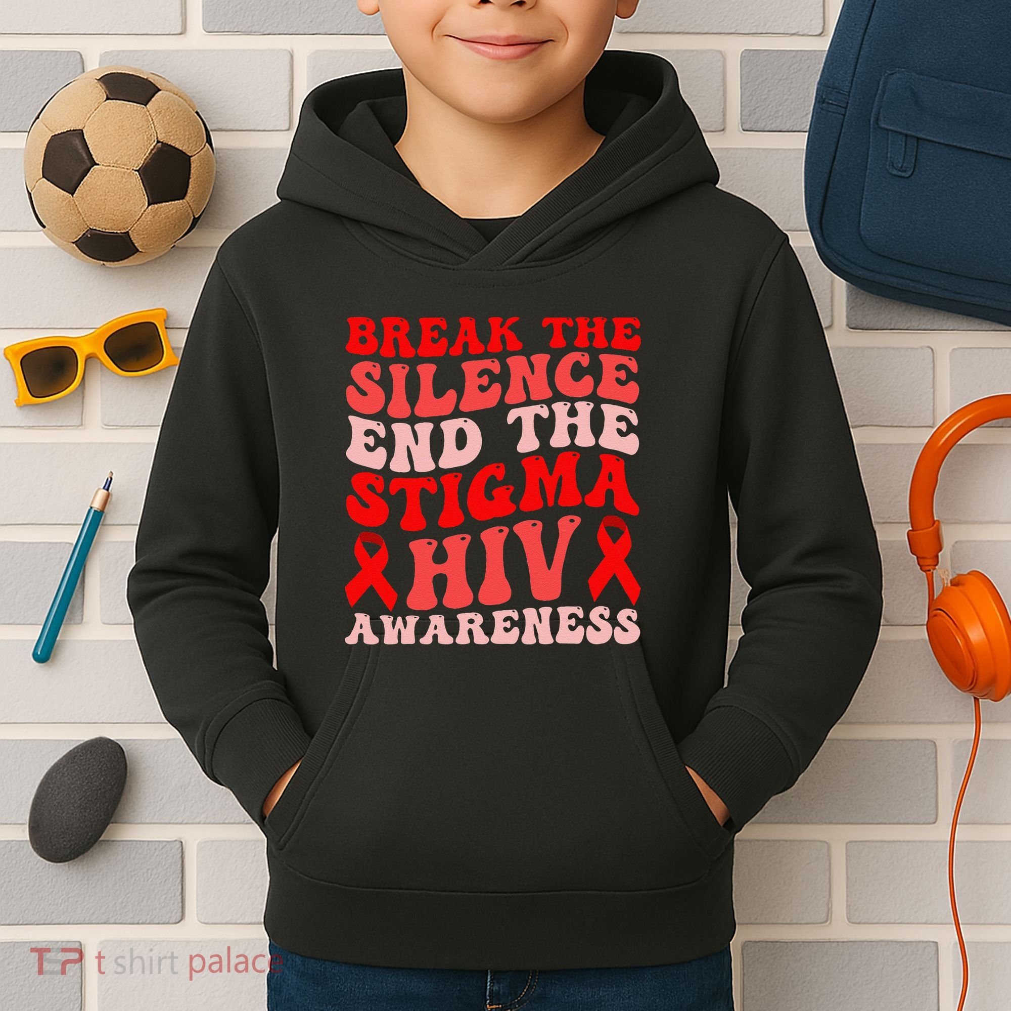 Hiv Awareness Red Ribbon World Aids Day Fighters Kids Hoodie