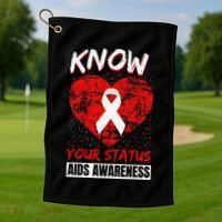 Hiv Awareness Red Ribbon World Aids Day Fighters Golf Towel thumb 1