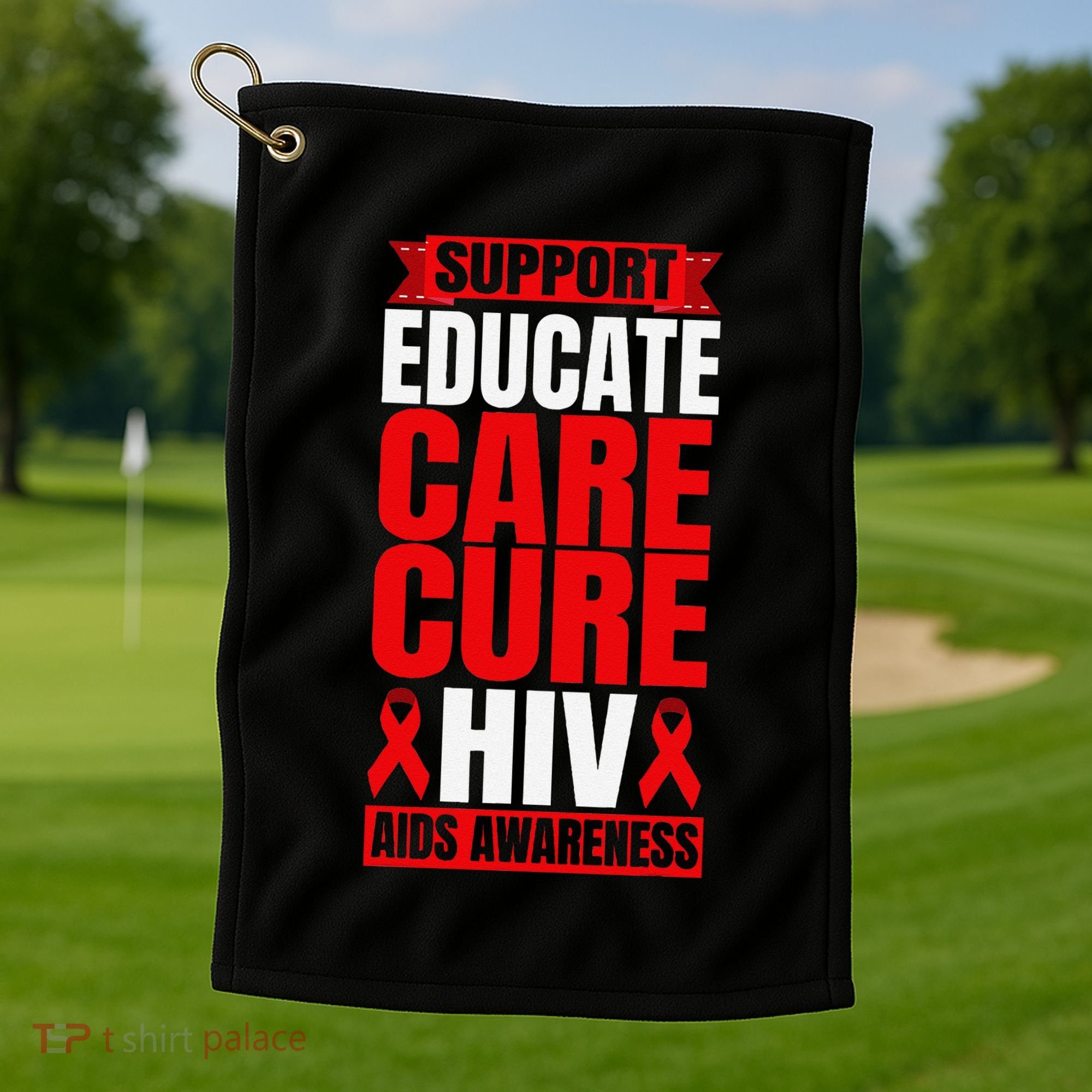 Hiv Awareness Red Ribbon World Aids Day Fighters Golf Towel