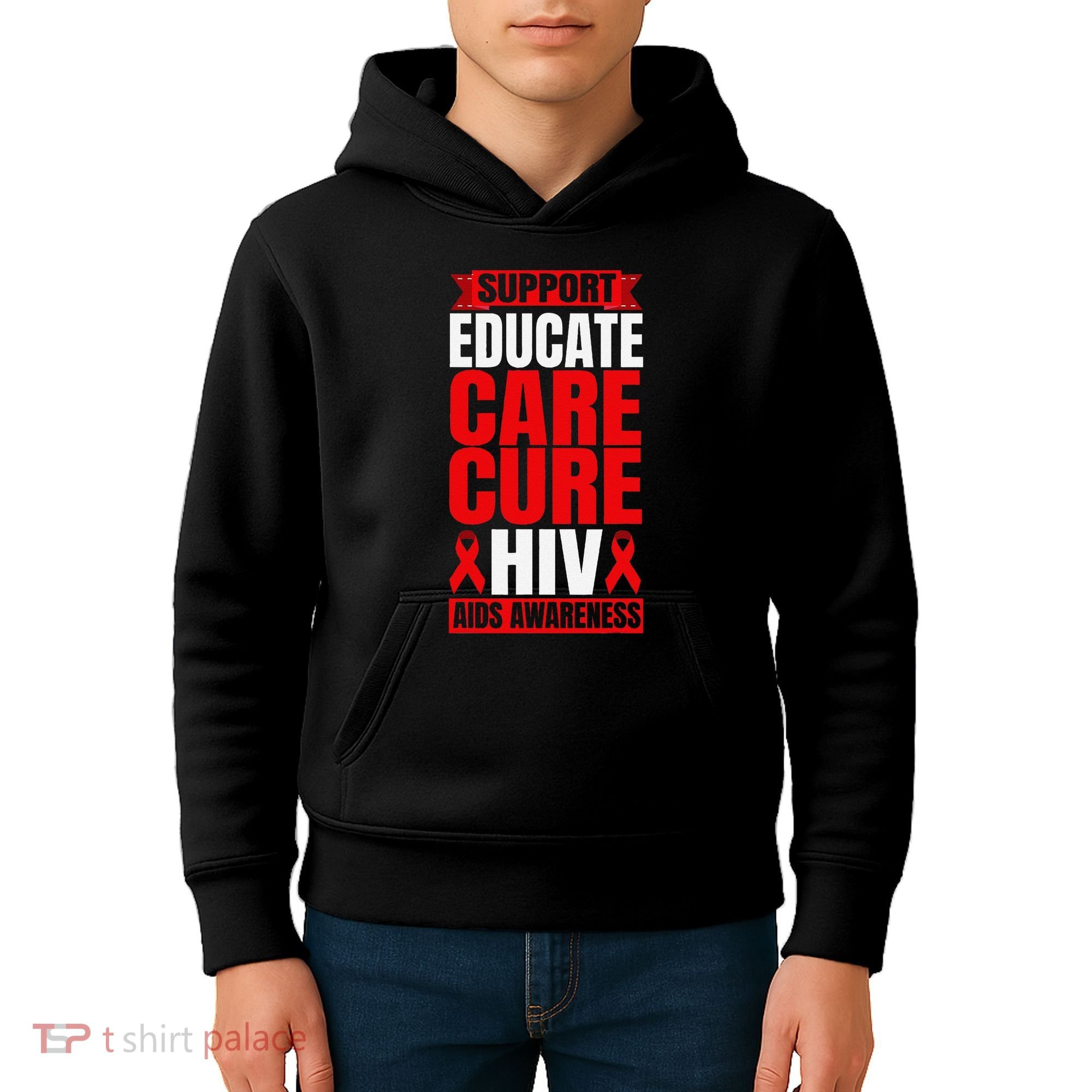 Hiv Awareness Red Ribbon World Aids Day Fighters Kids Hoodie