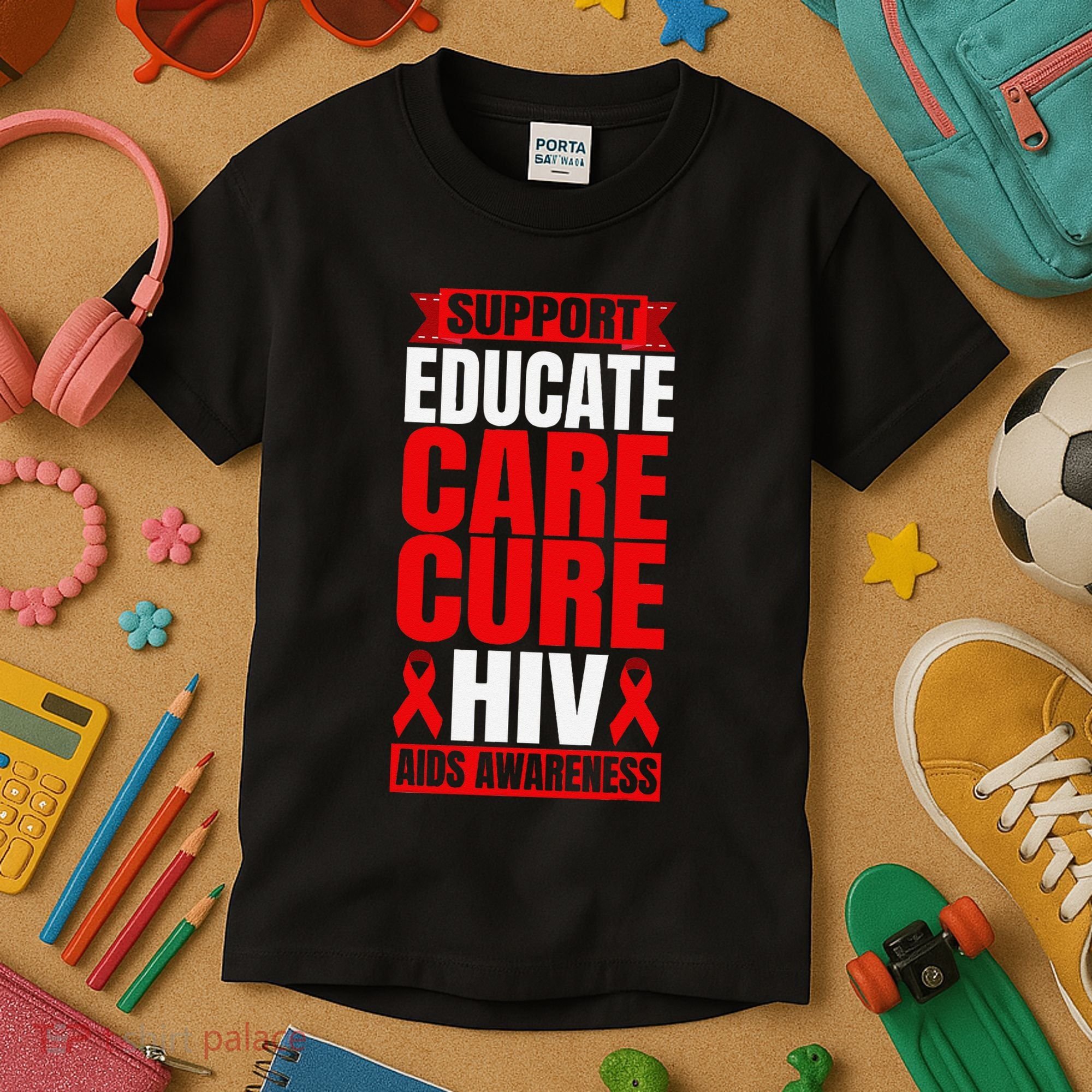 Hiv Awareness Red Ribbon World Aids Day Fighters Kids T-Shirt