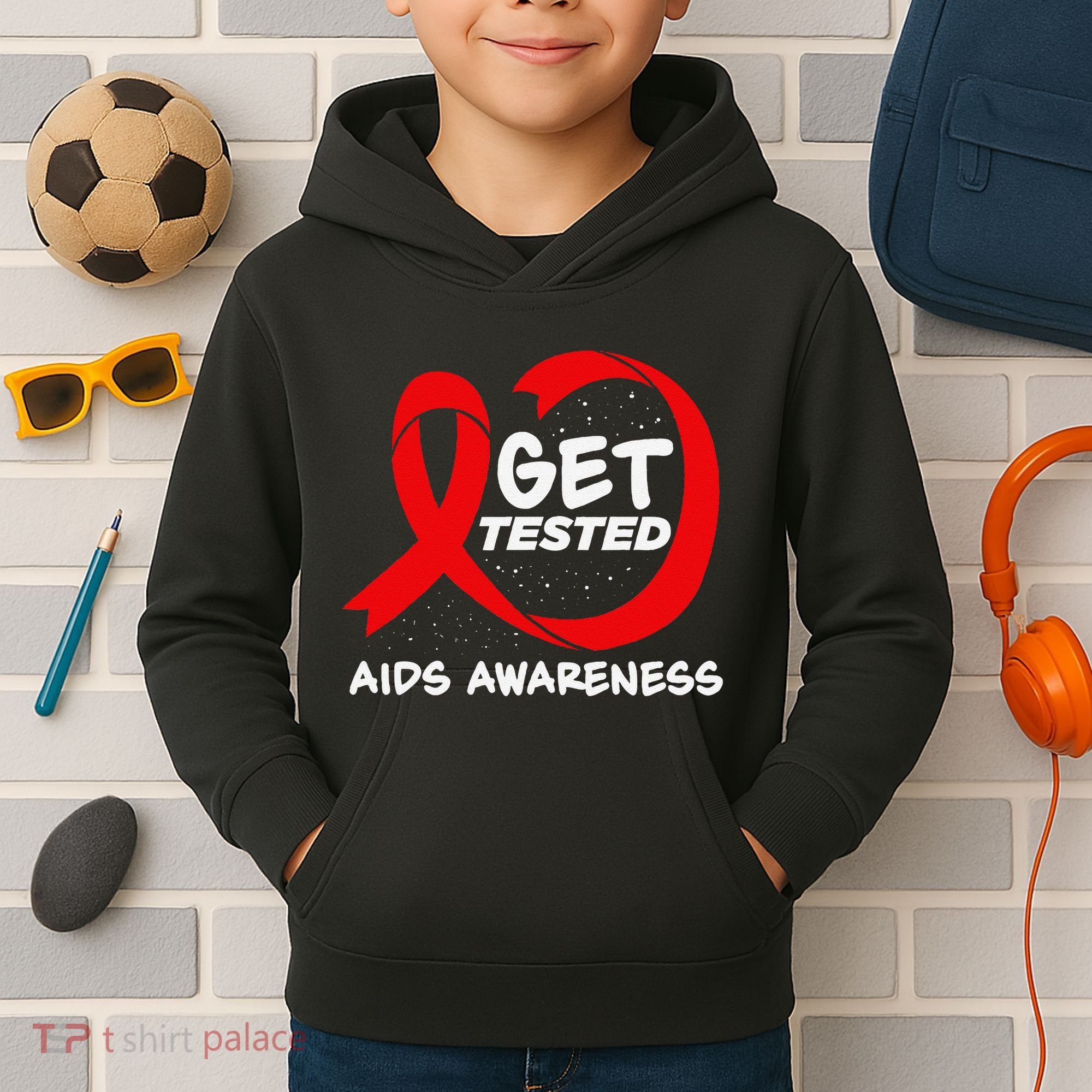 Hiv Awareness Red Ribbon World Aids Day Fighters Kids Hoodie
