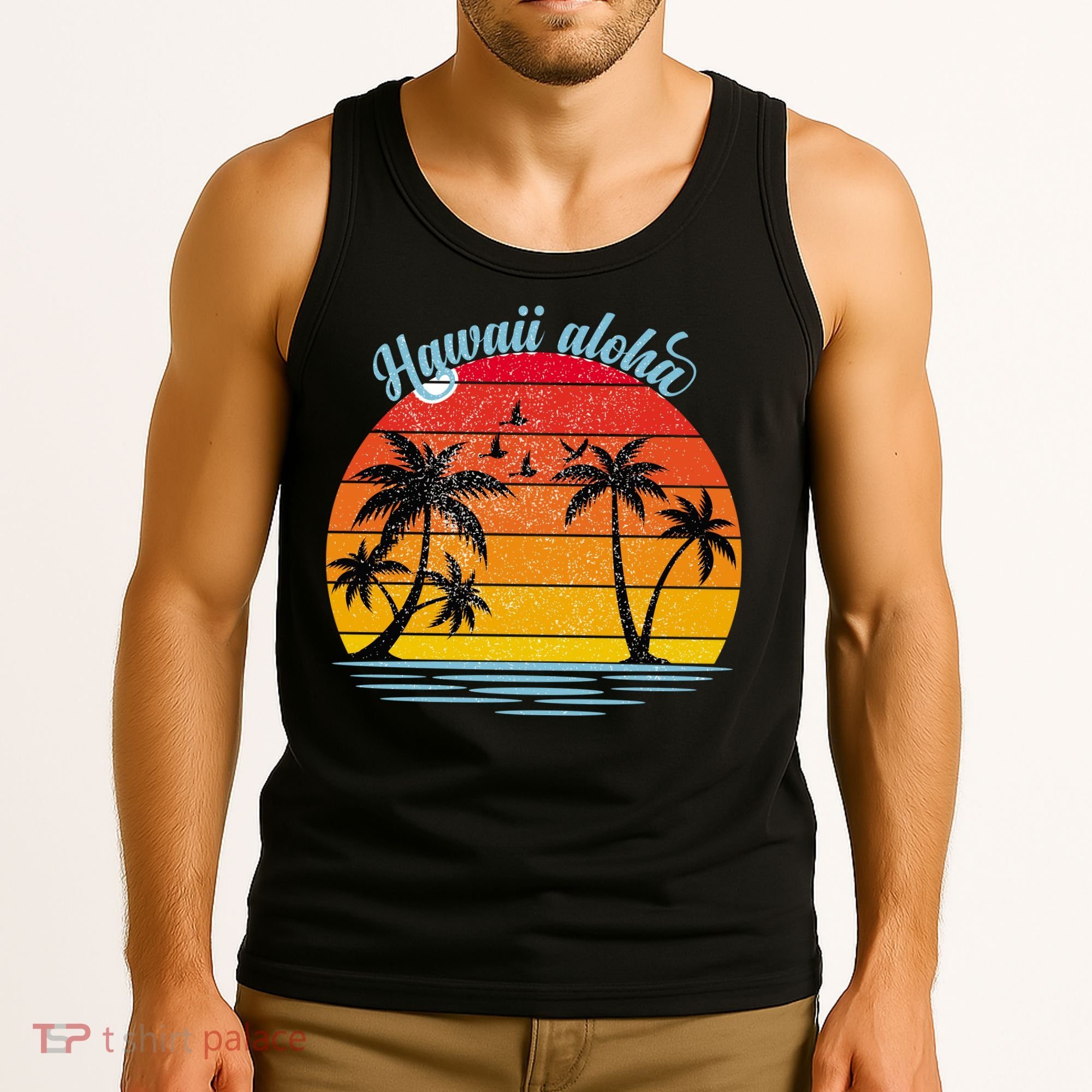 Hawaii Aloha Retro Sunset Beach Tank Top