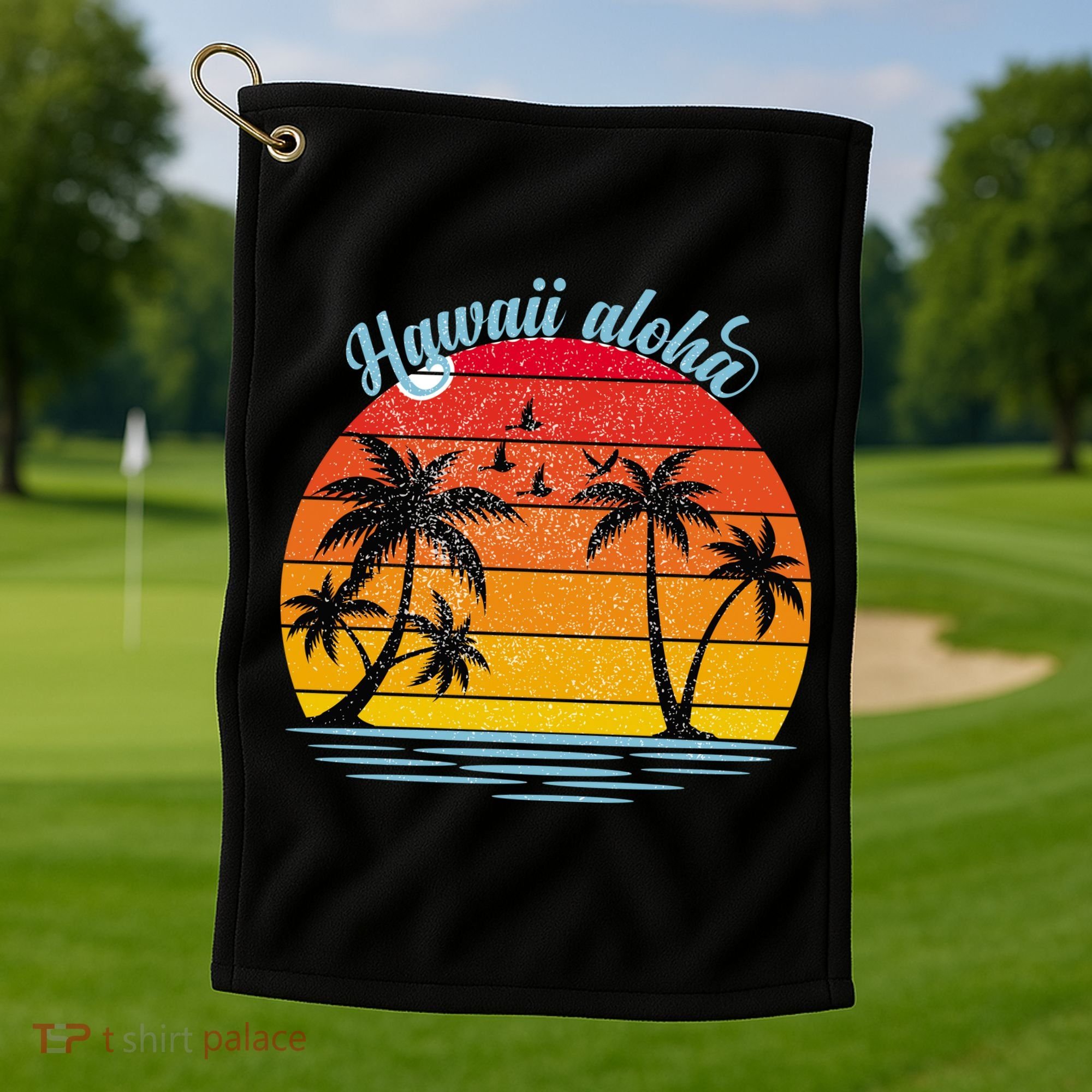 Hawaii Aloha Retro Sunset Beach Golf Towel