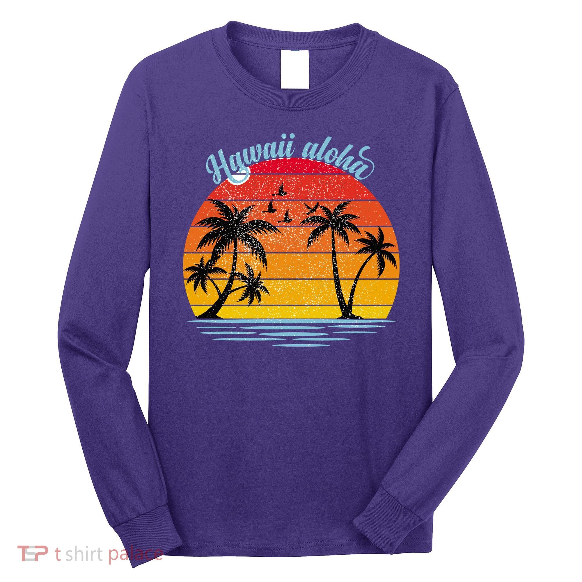 Hawaii Aloha Retro Sunset Beach Long Sleeve Shirt