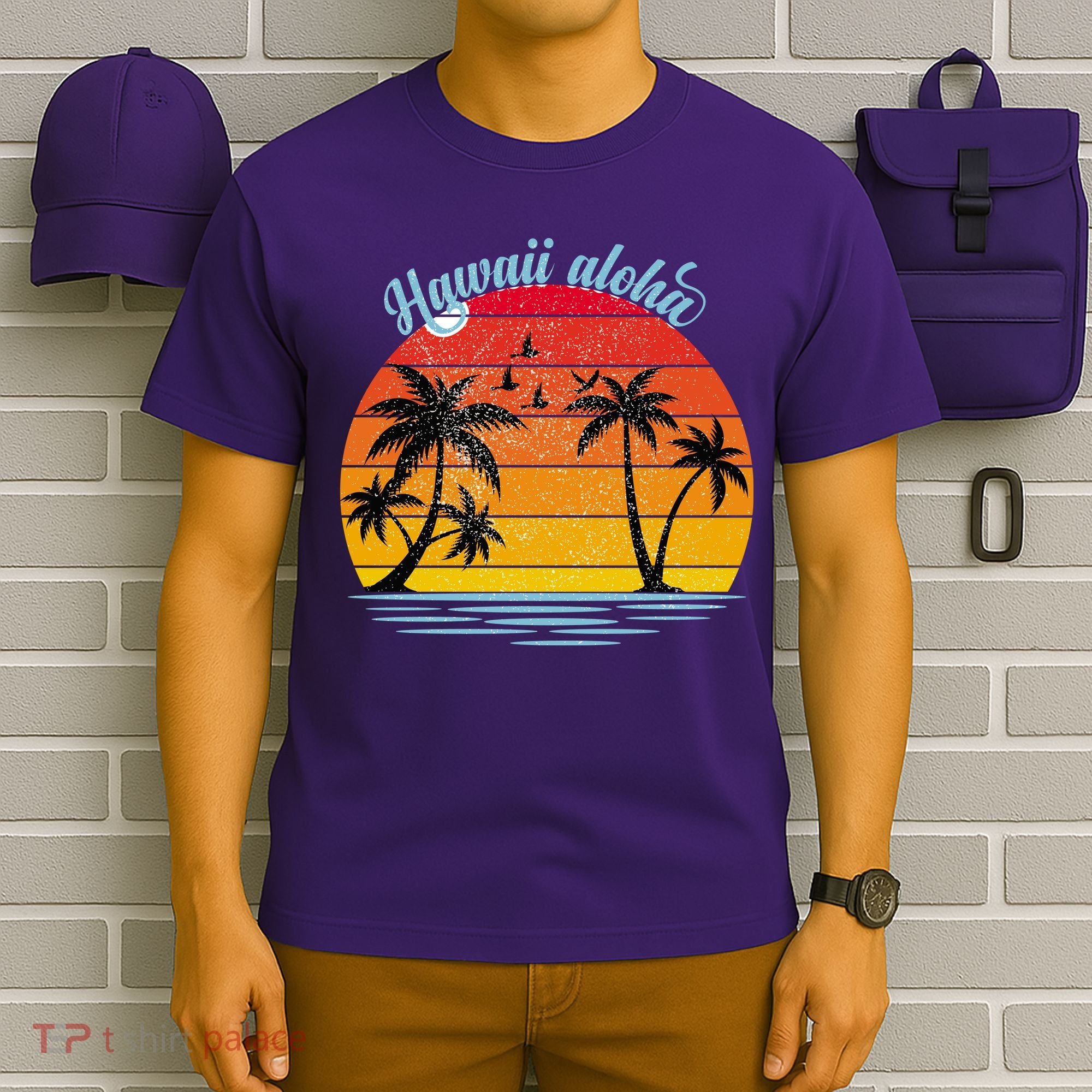 Hawaii Aloha Retro Sunset Beach T-Shirt