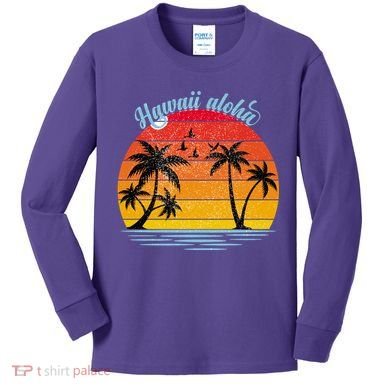 Hawaii Aloha Retro Sunset Beach Kids Long Sleeve Shirt
