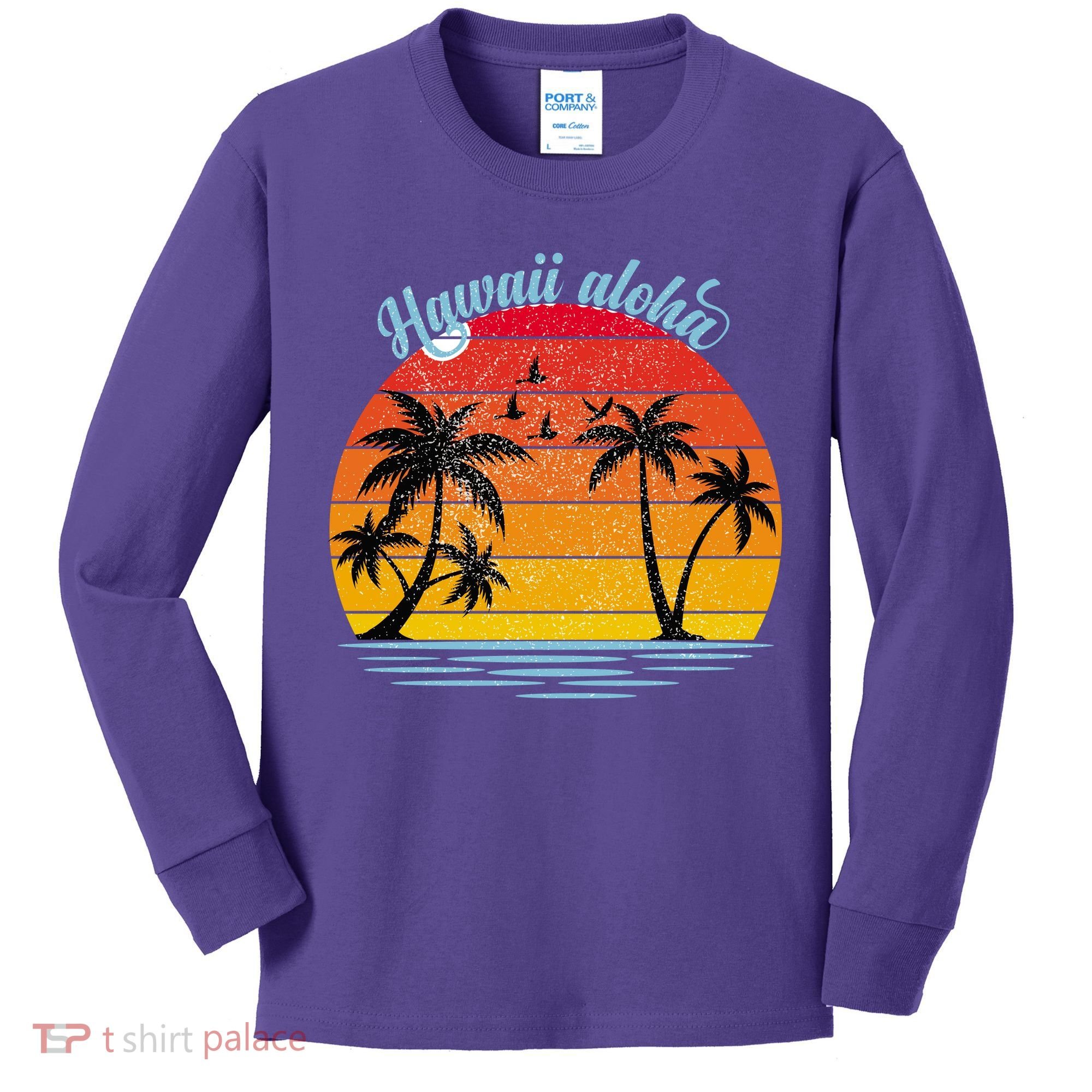 Hawaii Aloha Retro Sunset Beach Kids Long Sleeve Shirt