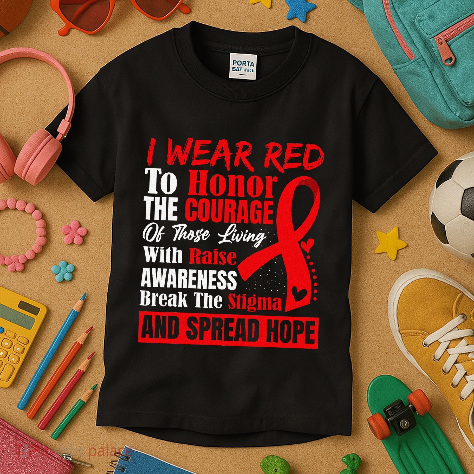 Hiv Awareness Red Ribbon World Aids Day Fighters Kids T-Shirt