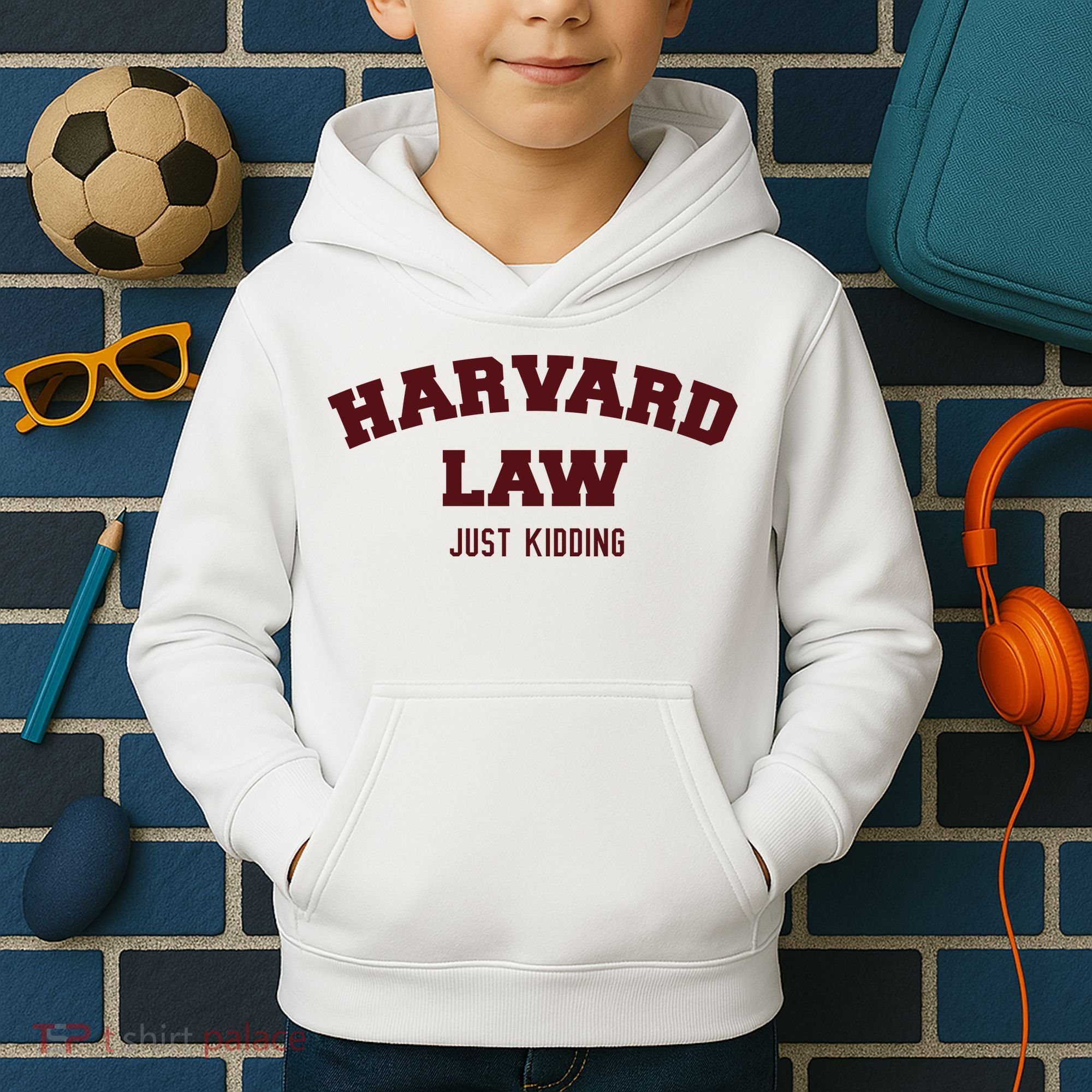 Harvard Law Just Kidding Kids Hoodie