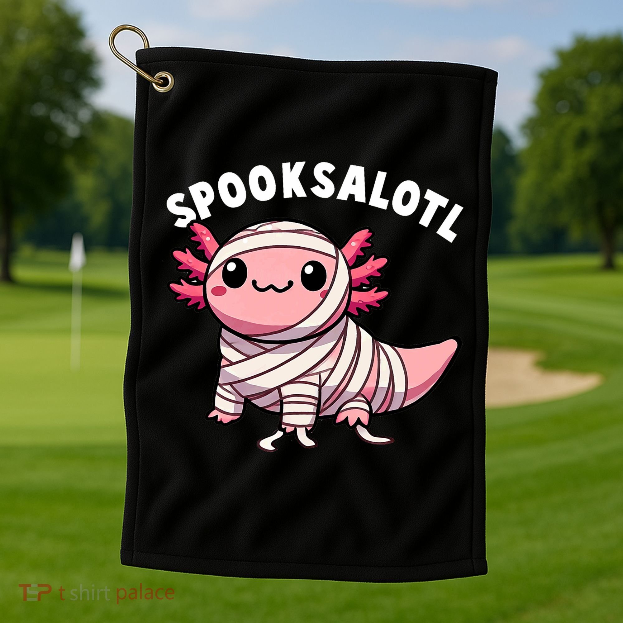 Halloween Axolotl Spooksalotl Funny Axolotl Golf Towel