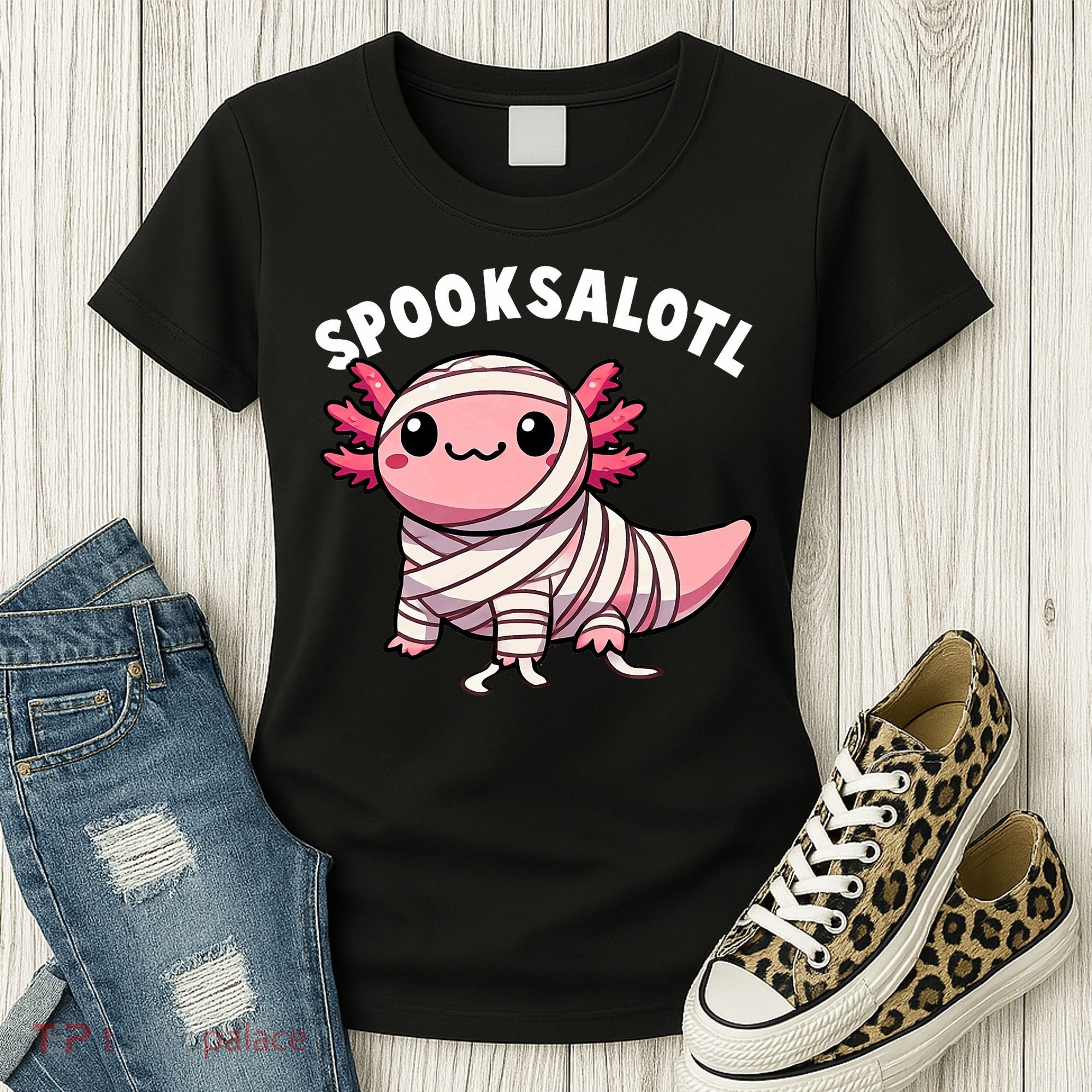 Halloween Axolotl Spooksalotl Funny Axolotl Women's T-Shirt