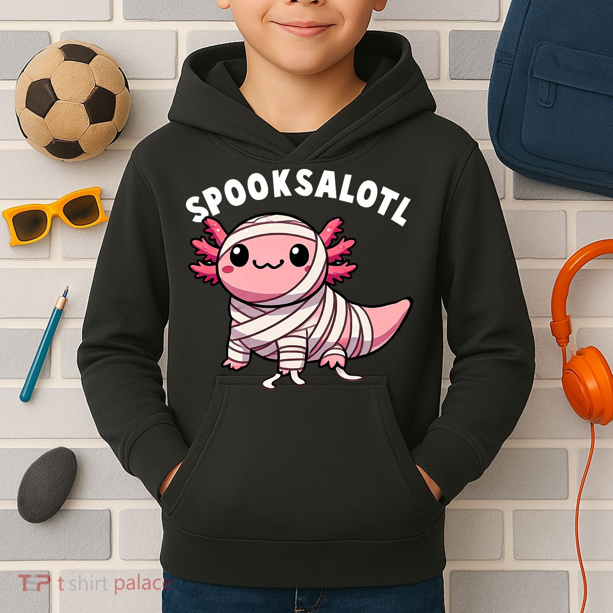 Halloween Axolotl Spooksalotl Funny Axolotl Kids Hoodie